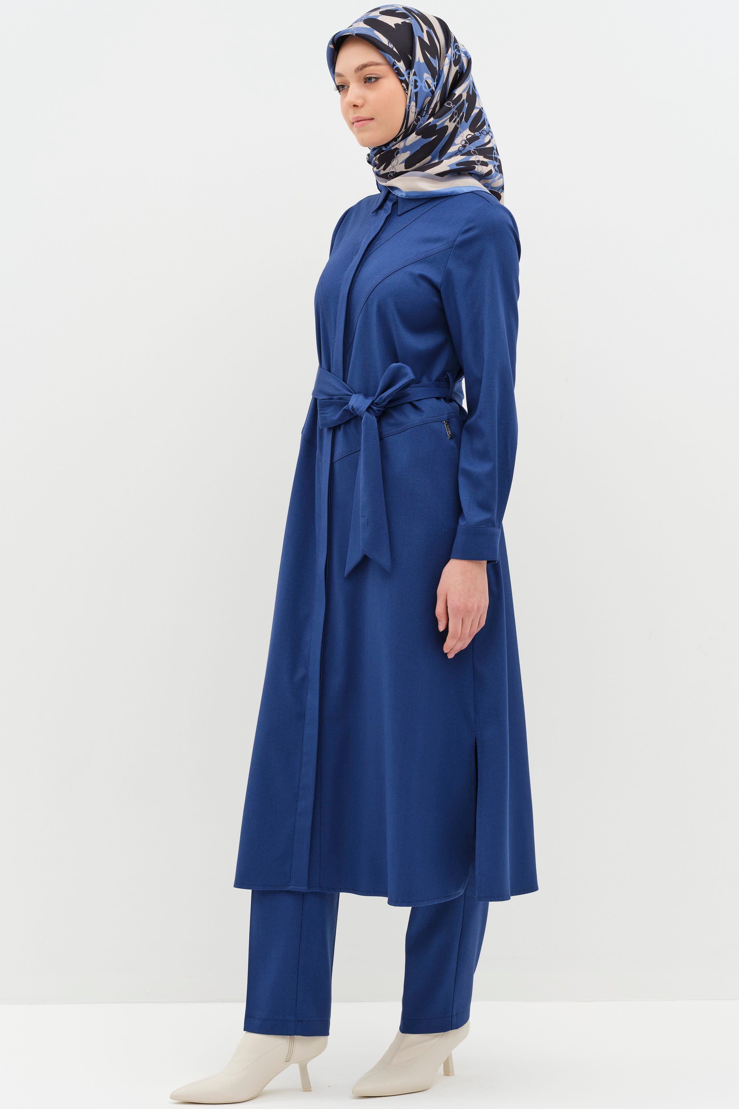 Uzun Tunik Pantolon Takım - İndigo TUGBA