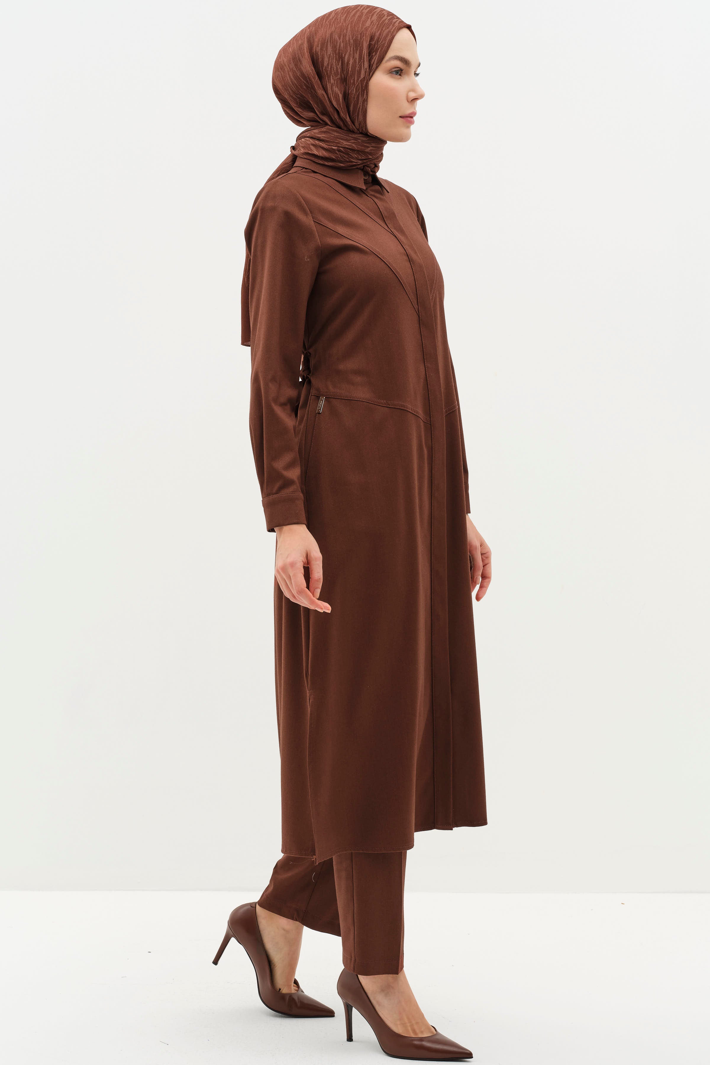 Uzun Tunik Pantolon Takım - Kahve TUGBA