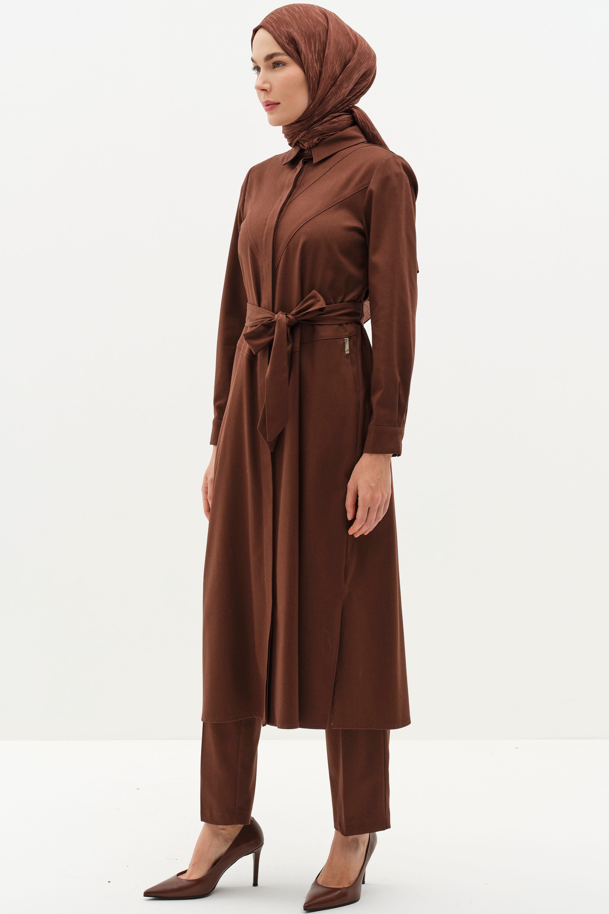 Uzun Tunik Pantolon Takım - Kahve TUGBA