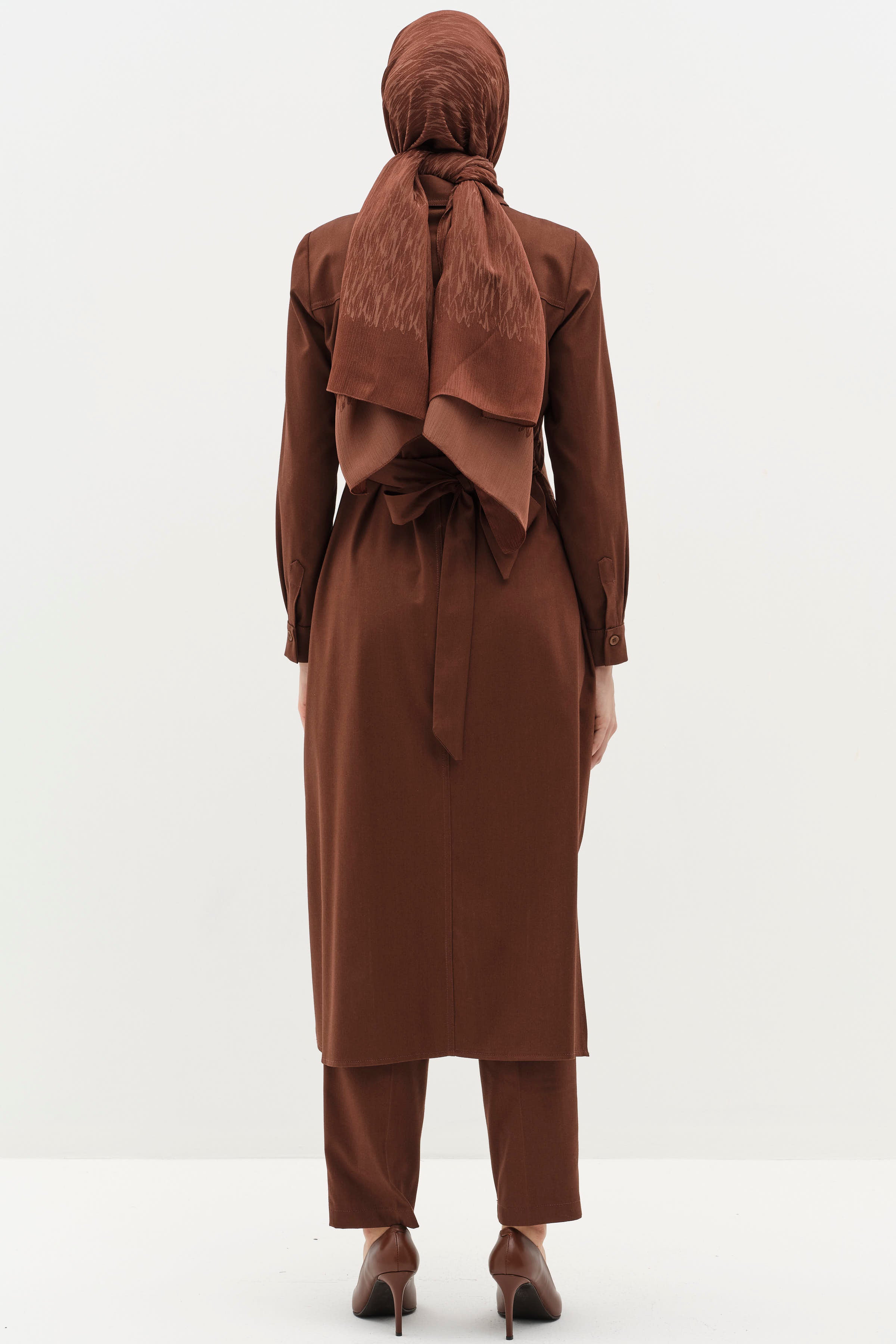 Uzun Tunik Pantolon Takım - Kahve TUGBA