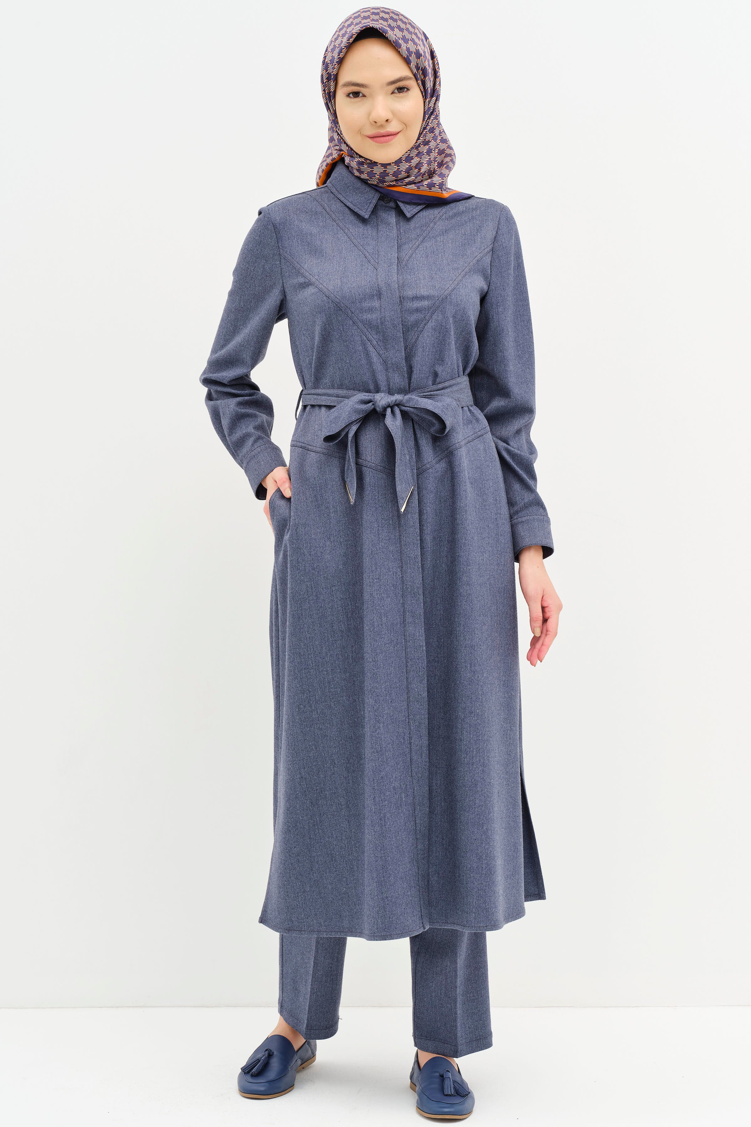 Uzun Tunik Pantolon Takım - Lacivert TUGBA