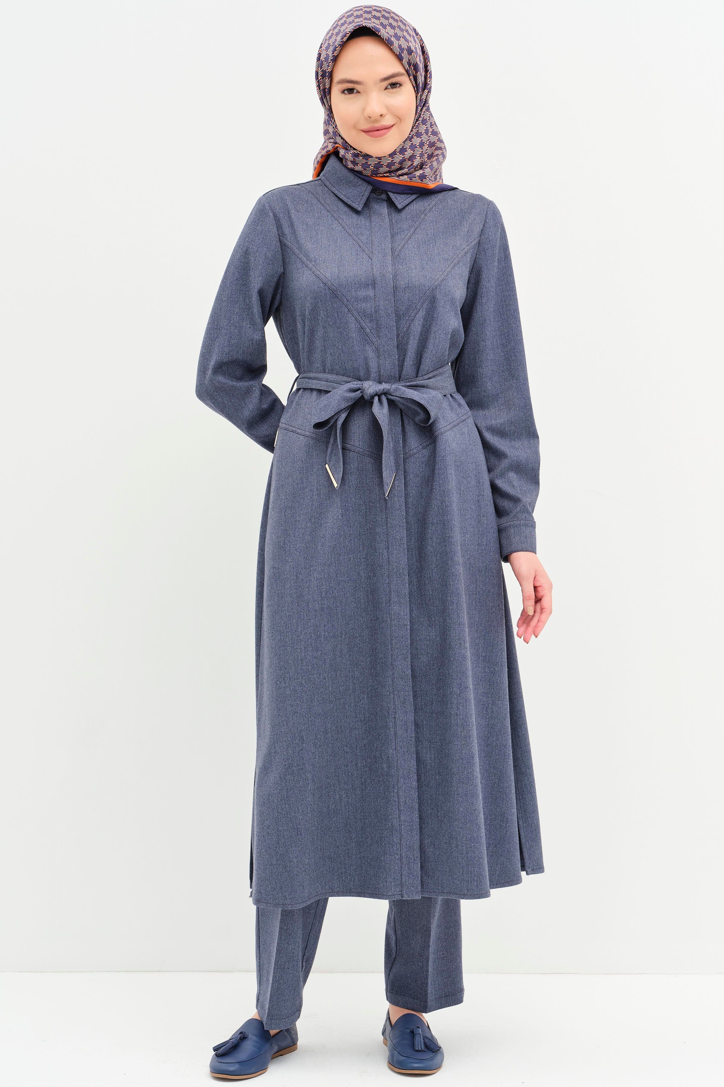 Uzun Tunik Pantolon Takım - Lacivert TUGBA