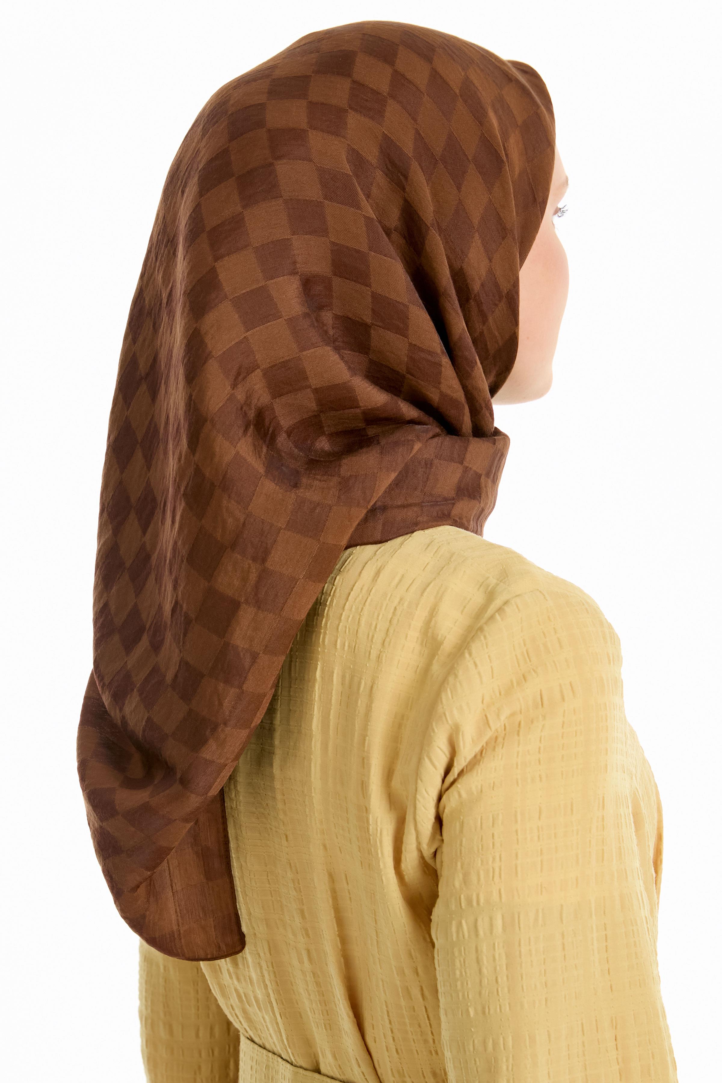 Dama Desen Viskon Eşarp - Açık Kahve TUGBA