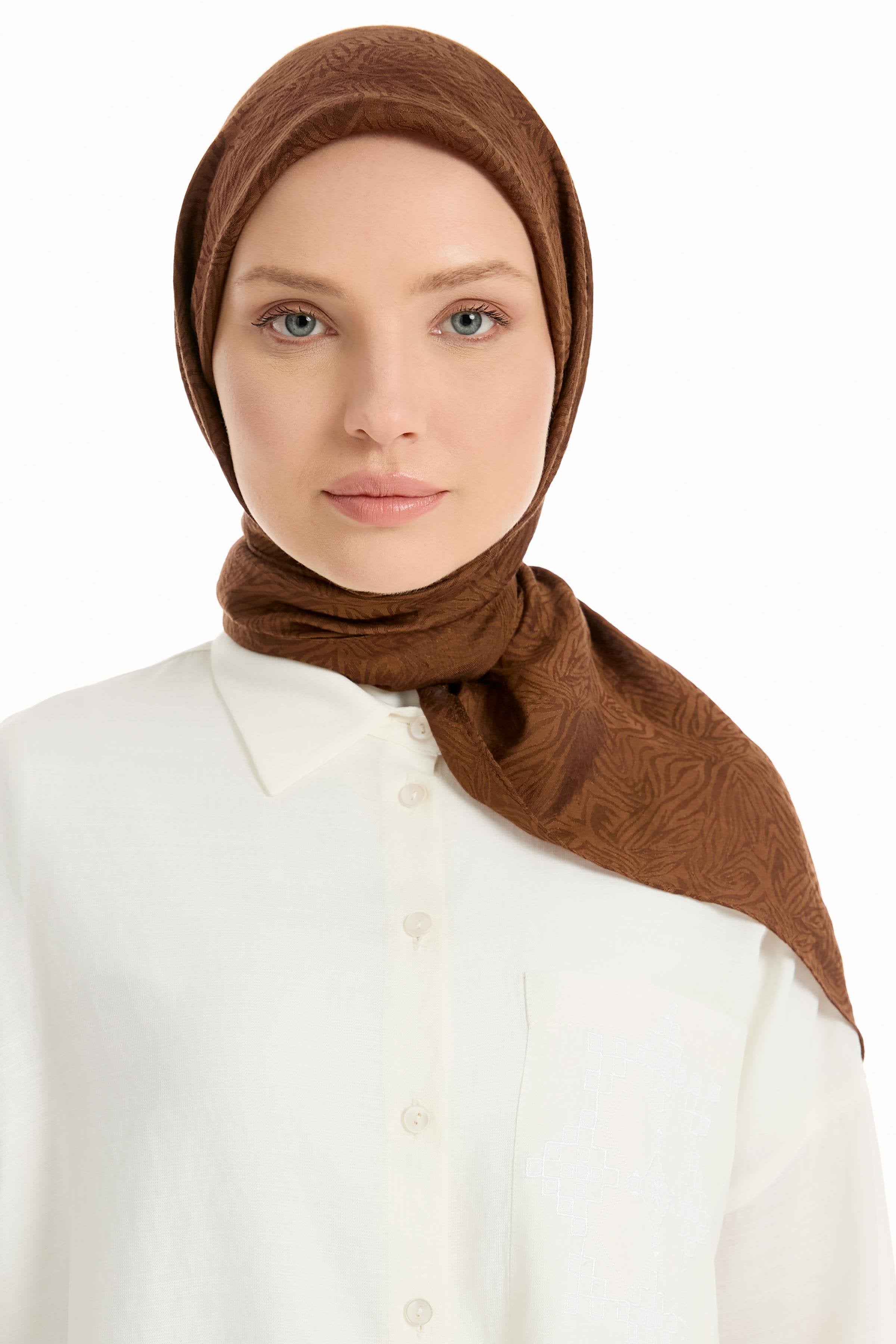 Zebra Desen Viskon Eşarp - Açık Kahve TUGBA