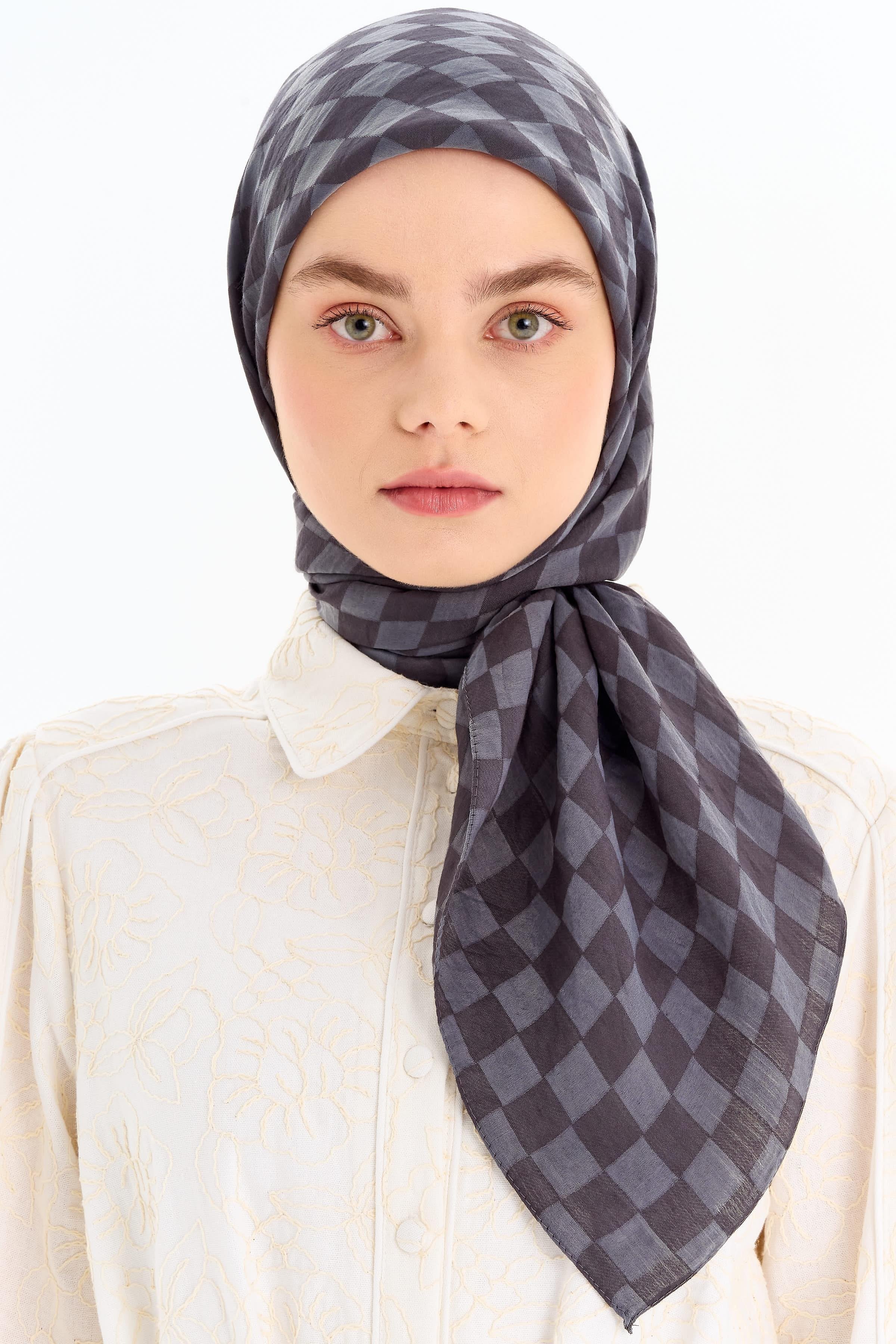 Dama Desen Viskon Eşarp - Antrasit TUGBA