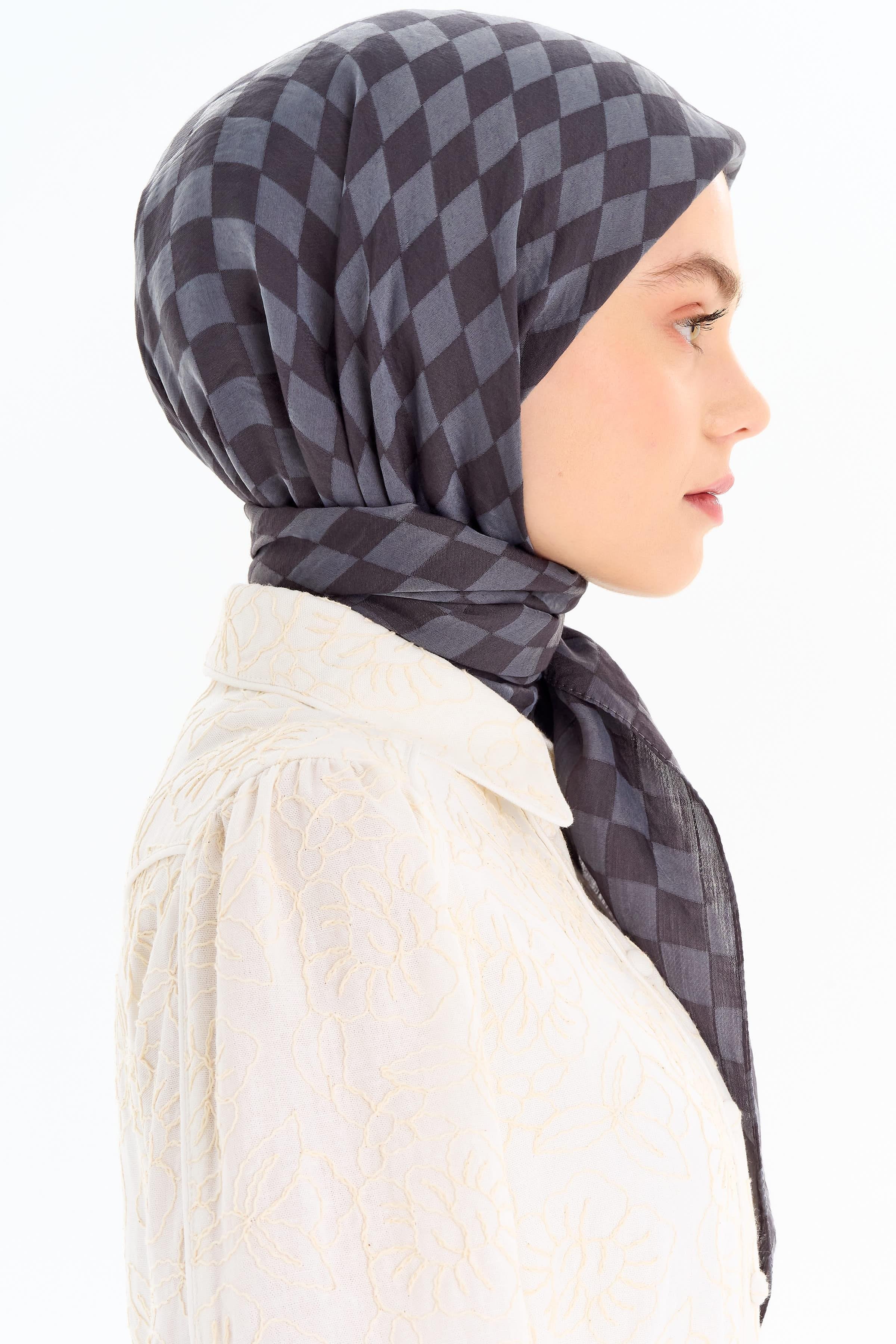 Dama Desen Viskon Eşarp - Antrasit TUGBA