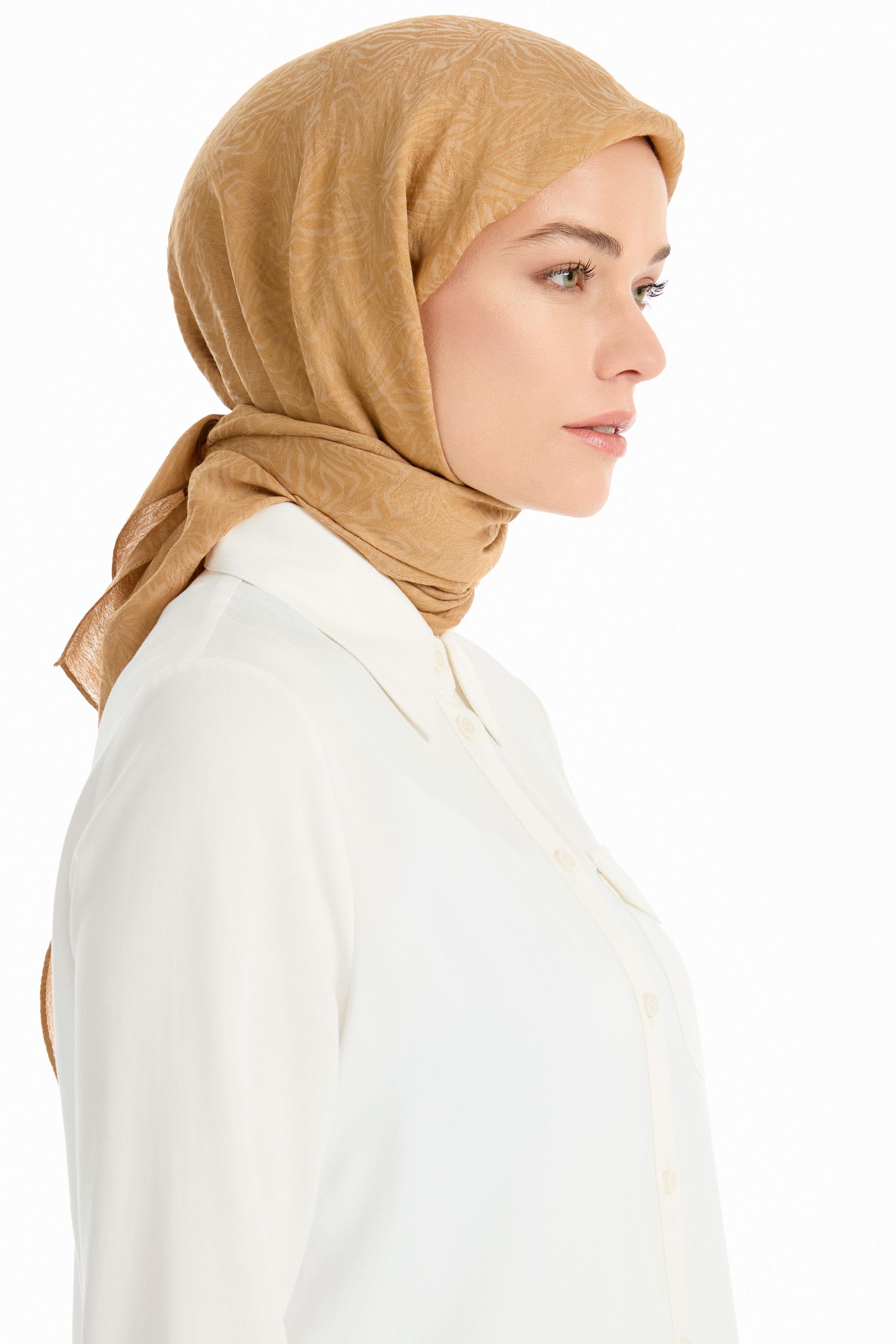 Zebra Desen Viskon Eşarp - Camel TUGBA