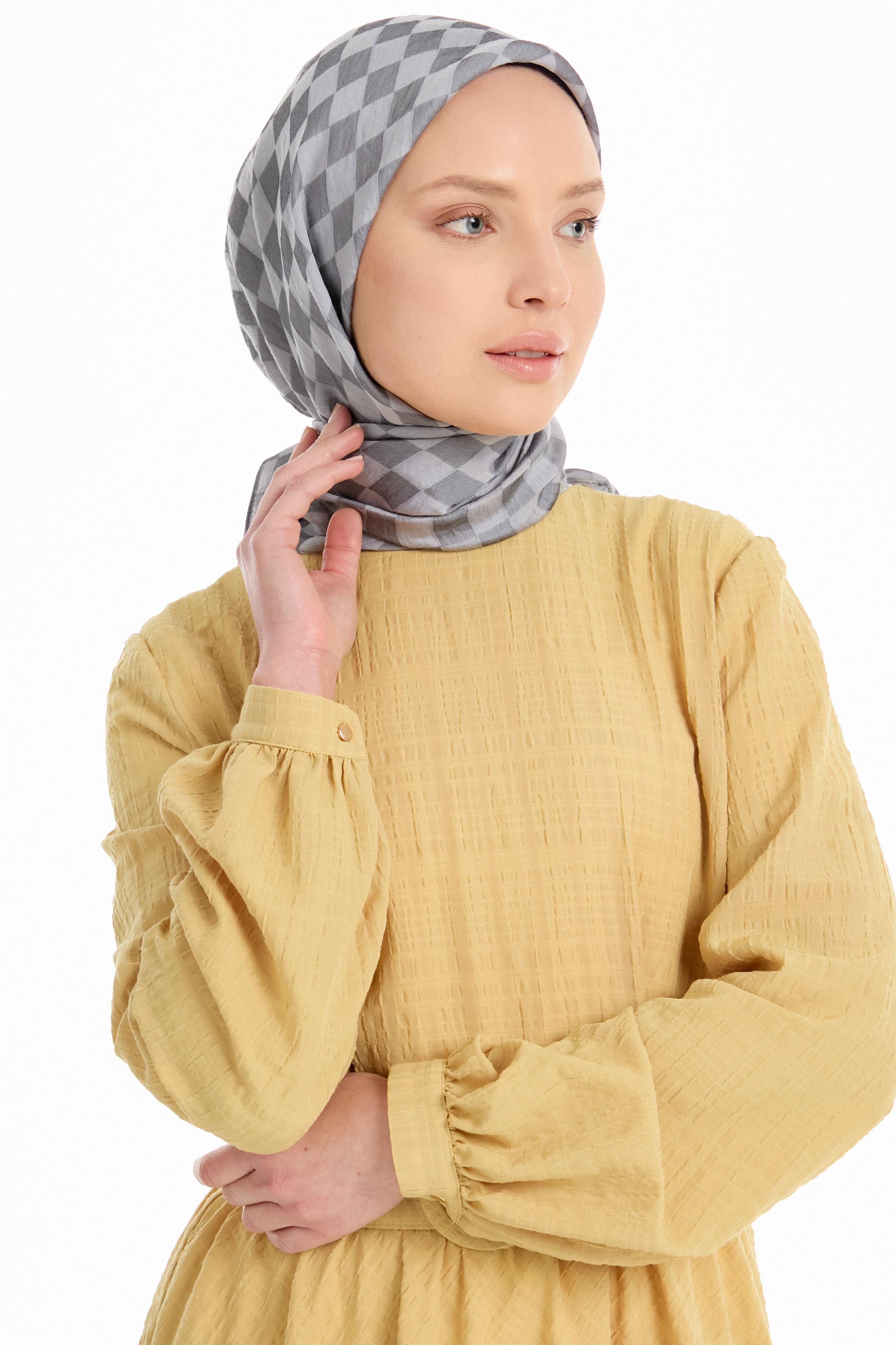 Dama Desen Viskon Eşarp - Gri TUGBA