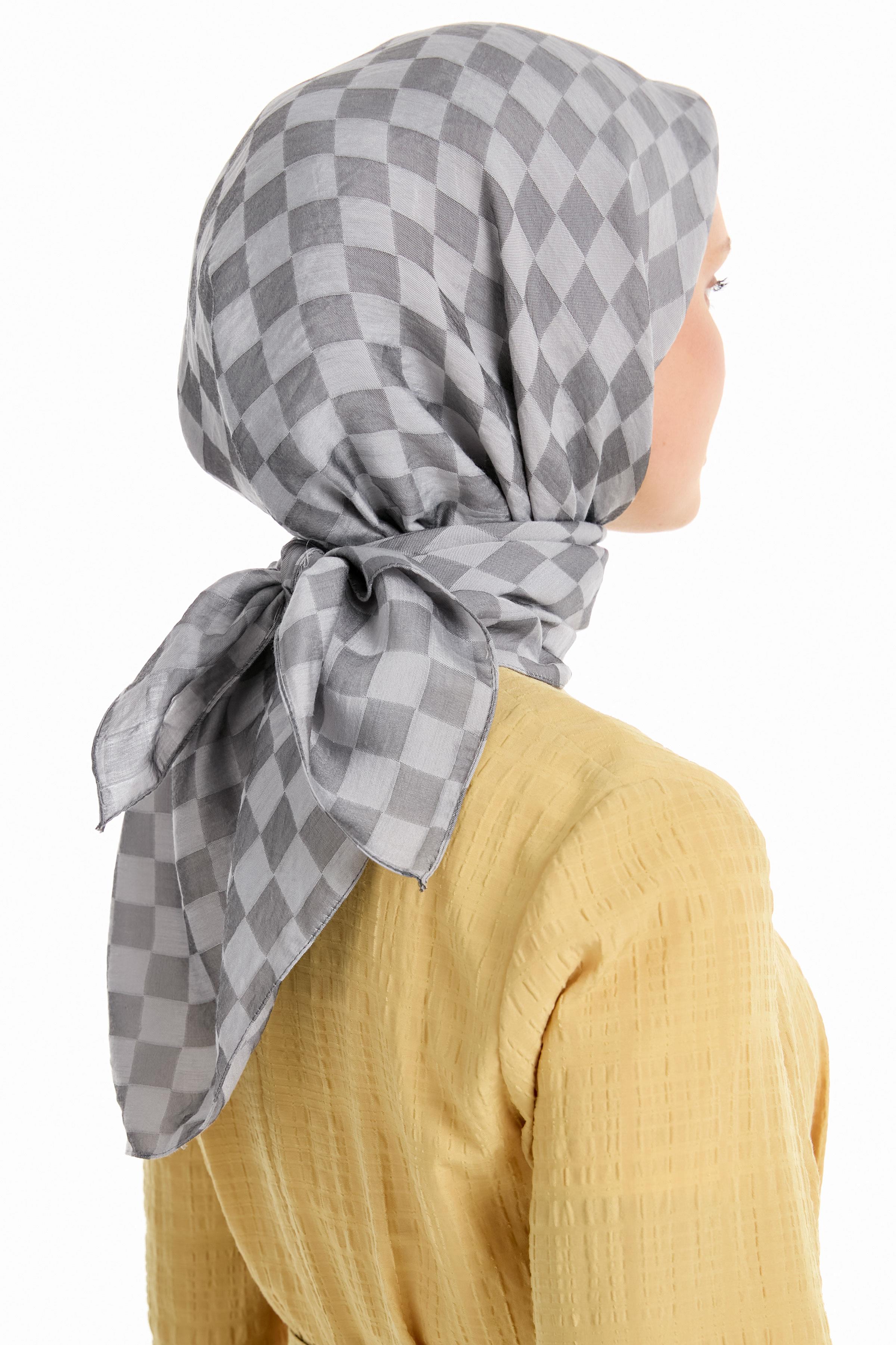 Dama Desen Viskon Eşarp - Gri TUGBA