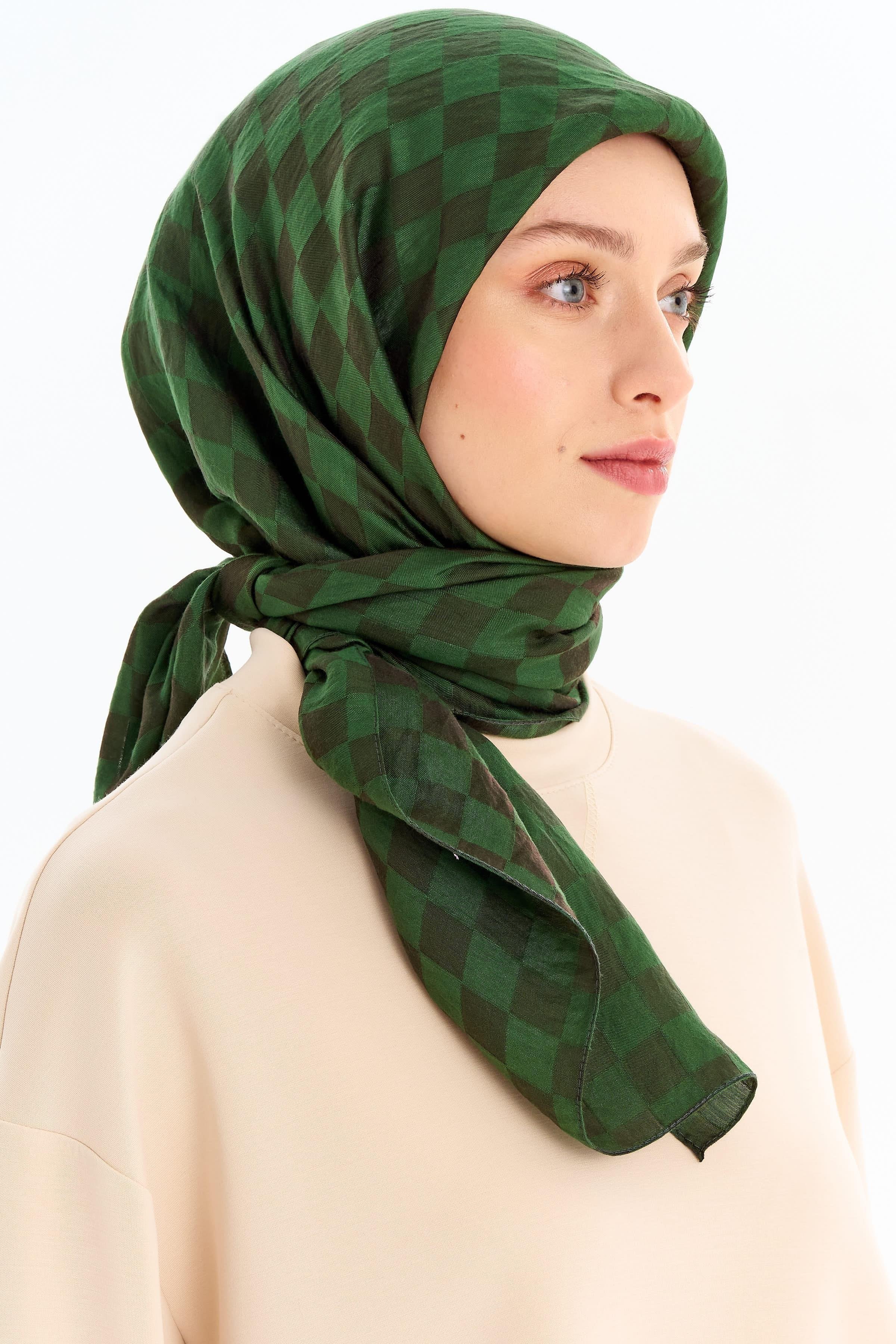 Dama Desen Viskon Eşarp - Haki TUGBA