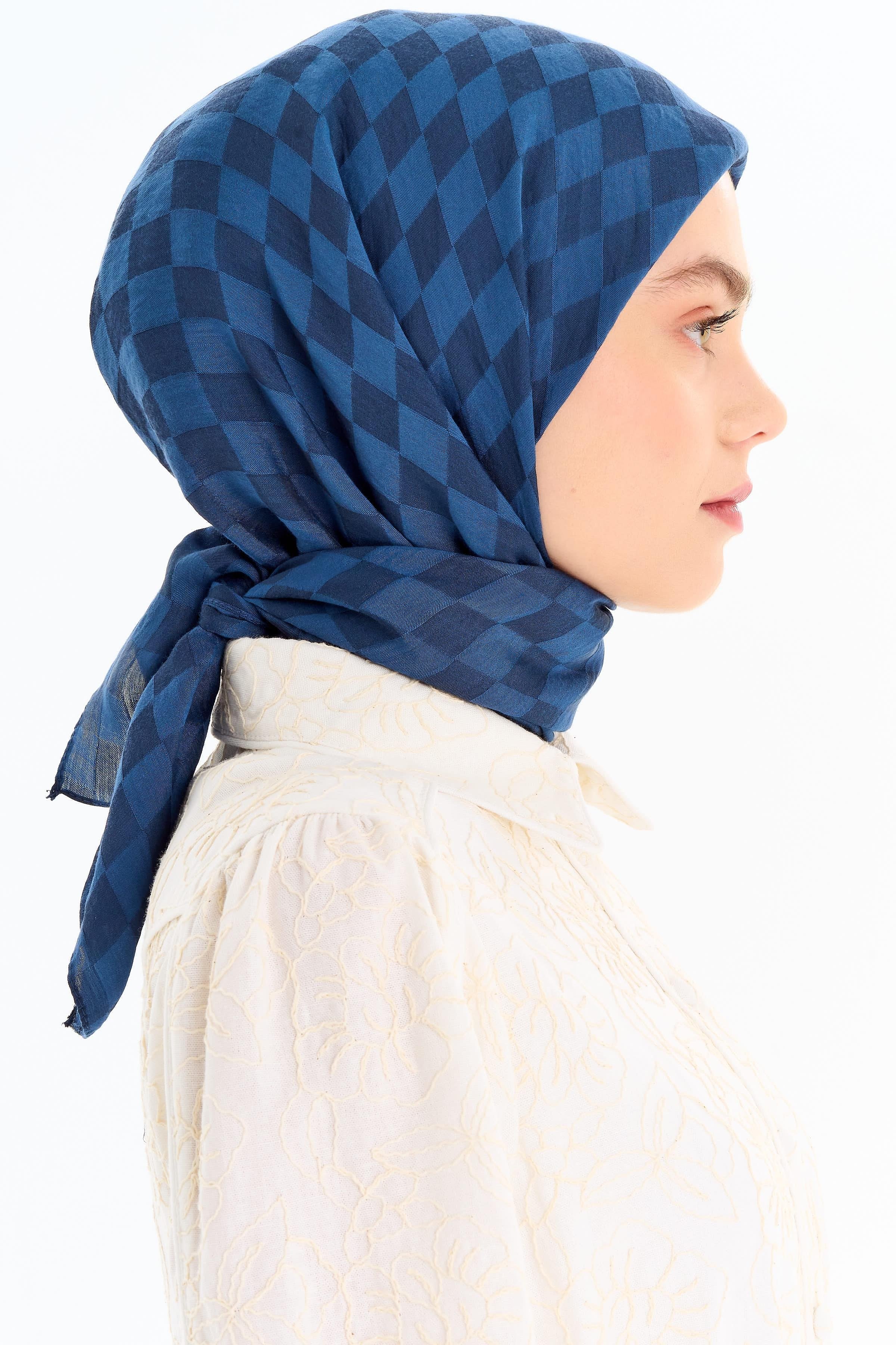 Dama Desen Viskon Eşarp - İndigo TUGBA