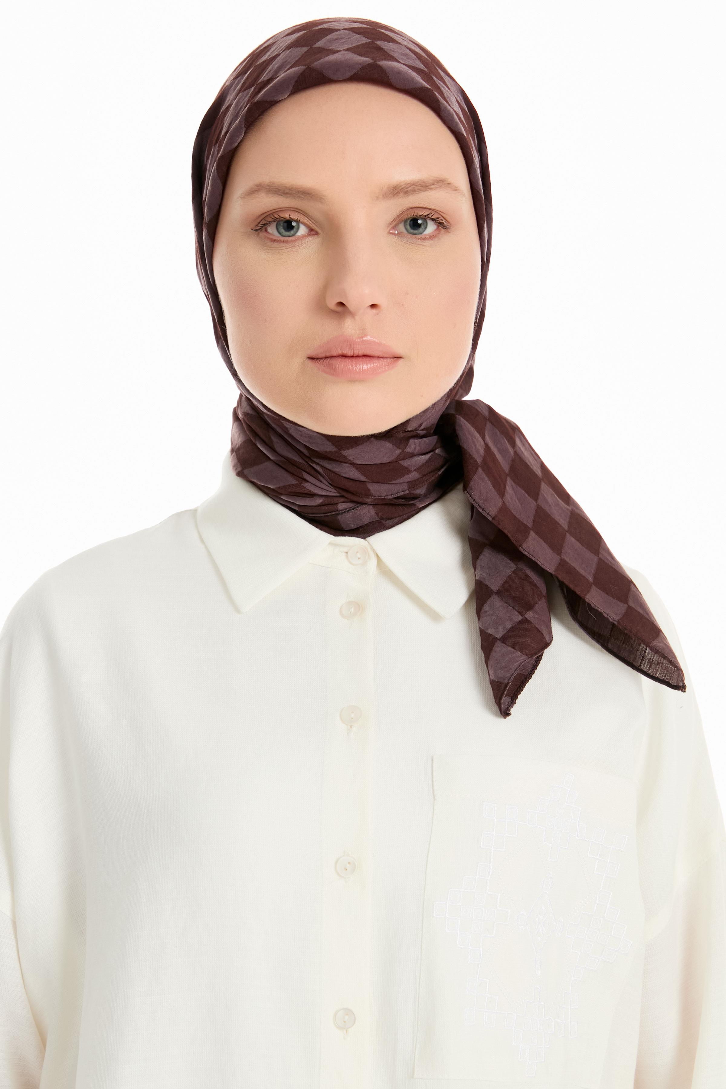 Dama Desen Viskon Eşarp - Kahve TUGBA