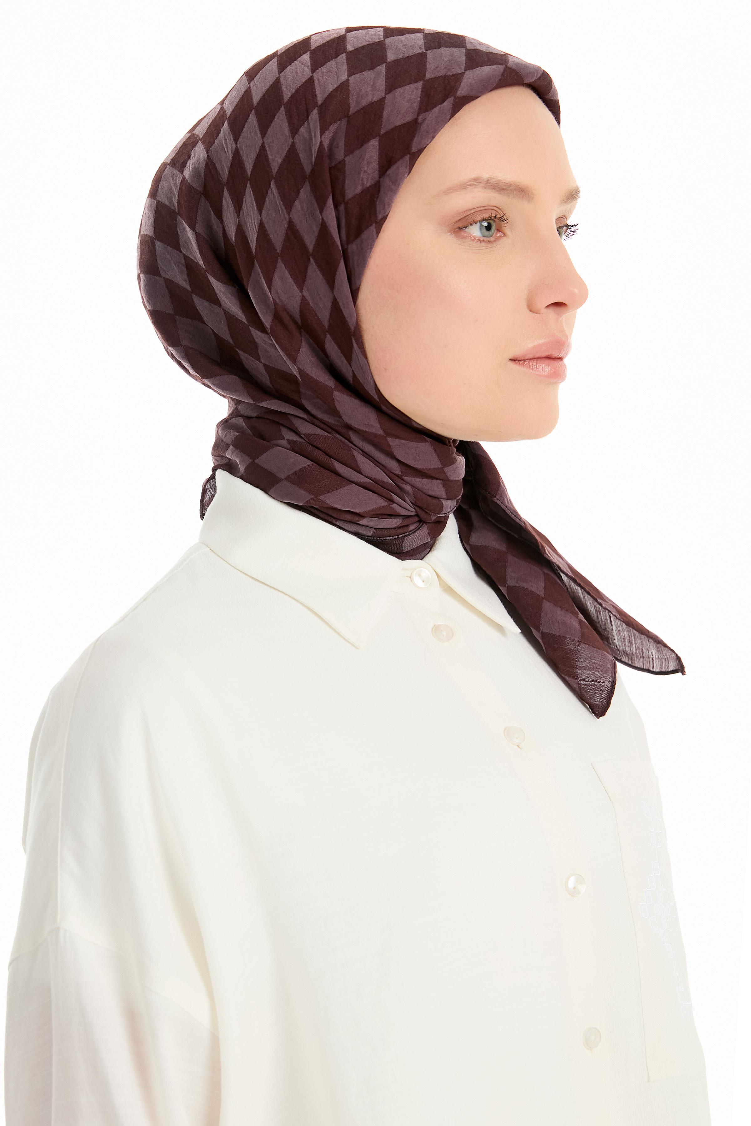 Dama Desen Viskon Eşarp - Kahve TUGBA