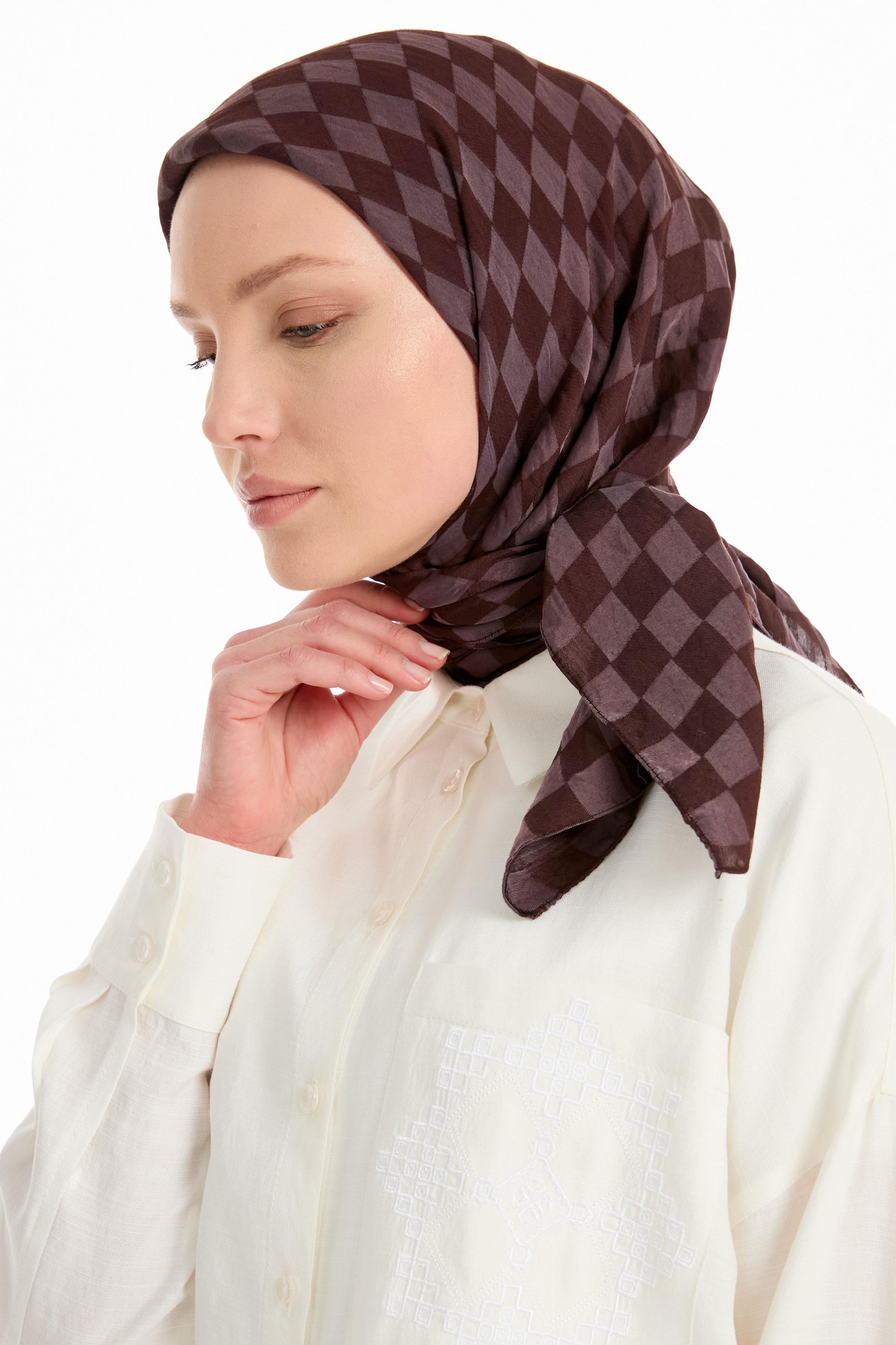 Dama Desen Viskon Eşarp - Kahve TUGBA