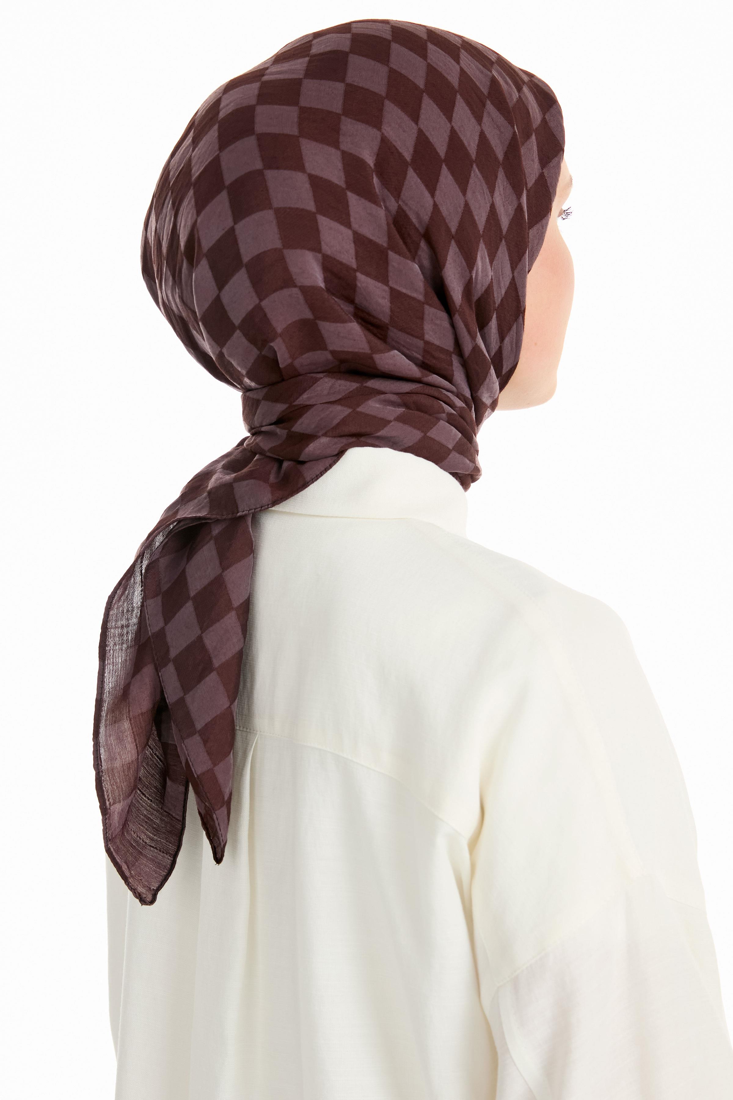 Dama Desen Viskon Eşarp - Kahve TUGBA