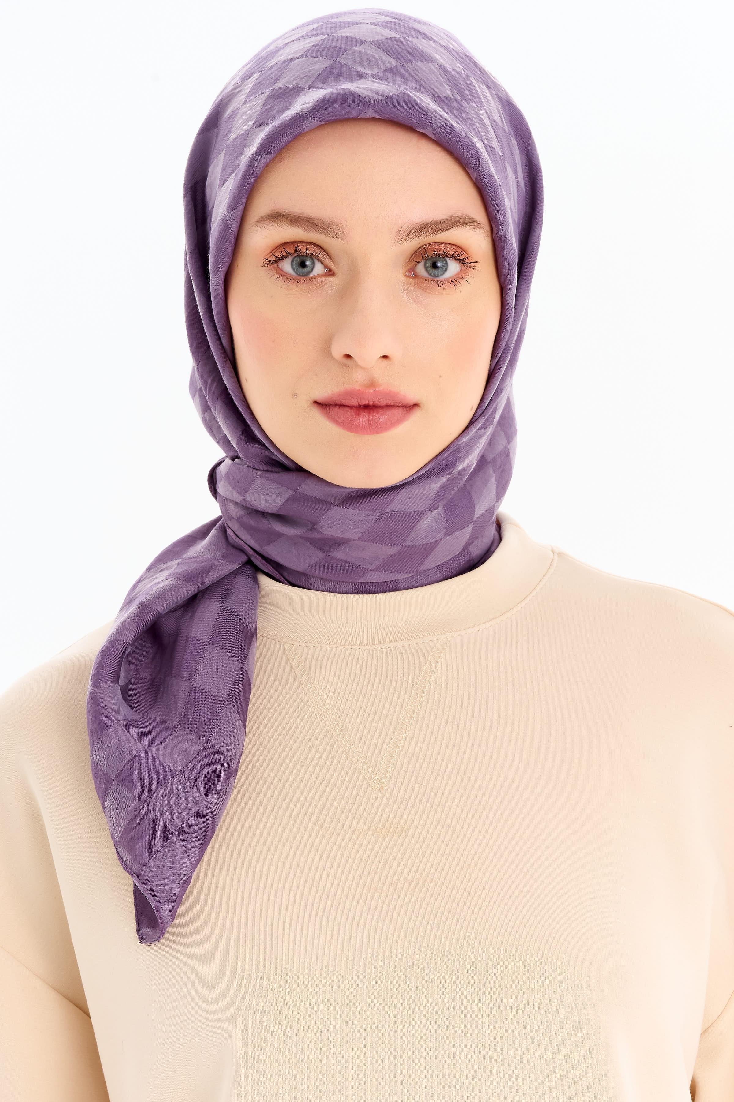Dama Desen Viskon Eşarp - Lila TUGBA