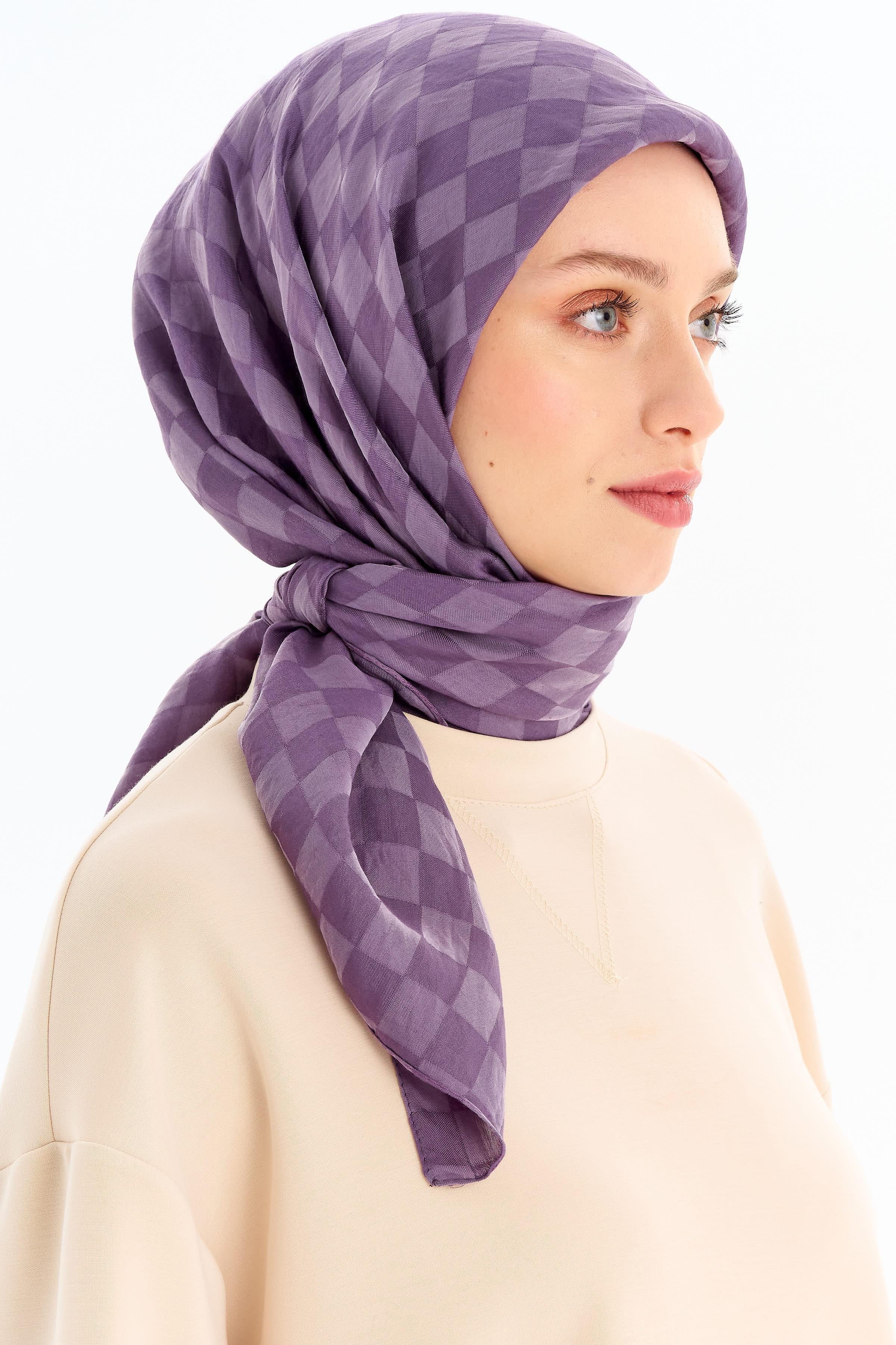 Dama Desen Viskon Eşarp - Lila TUGBA