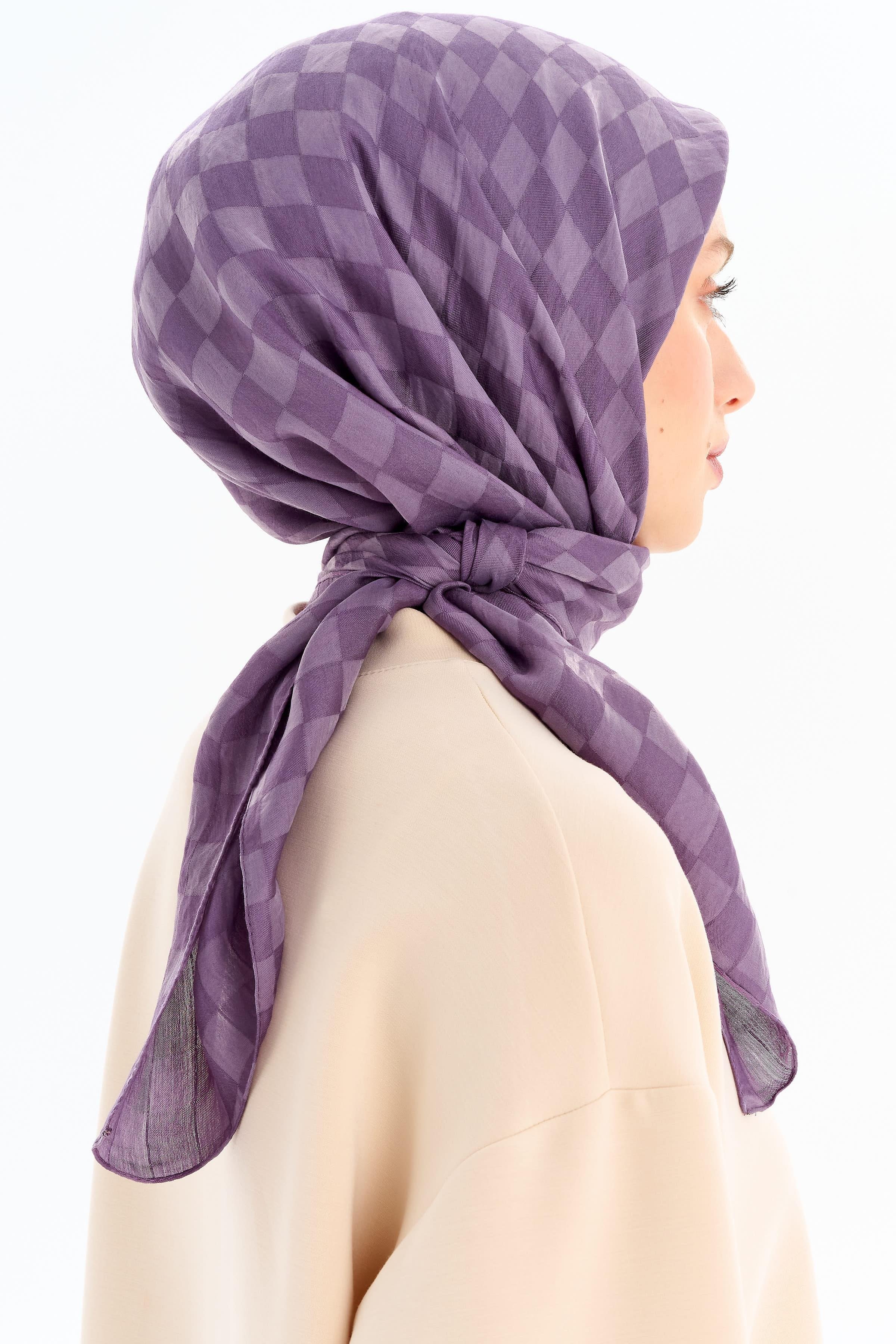 Dama Desen Viskon Eşarp - Lila TUGBA