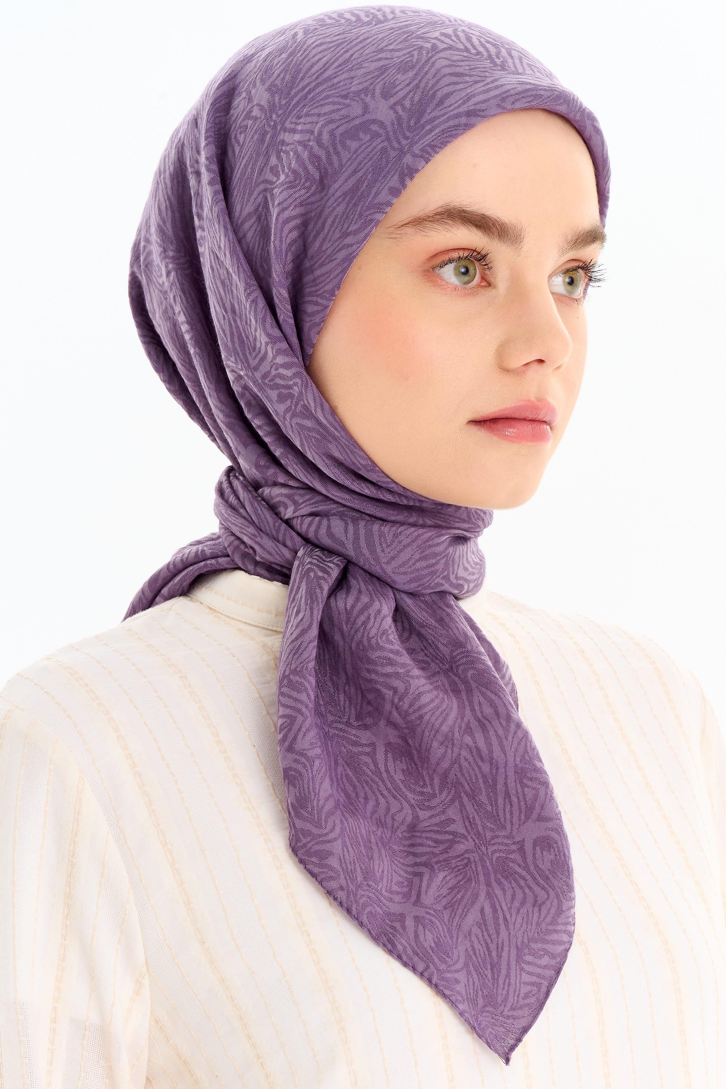 Zebra Desen Viskon Eşarp - Lila TUGBA