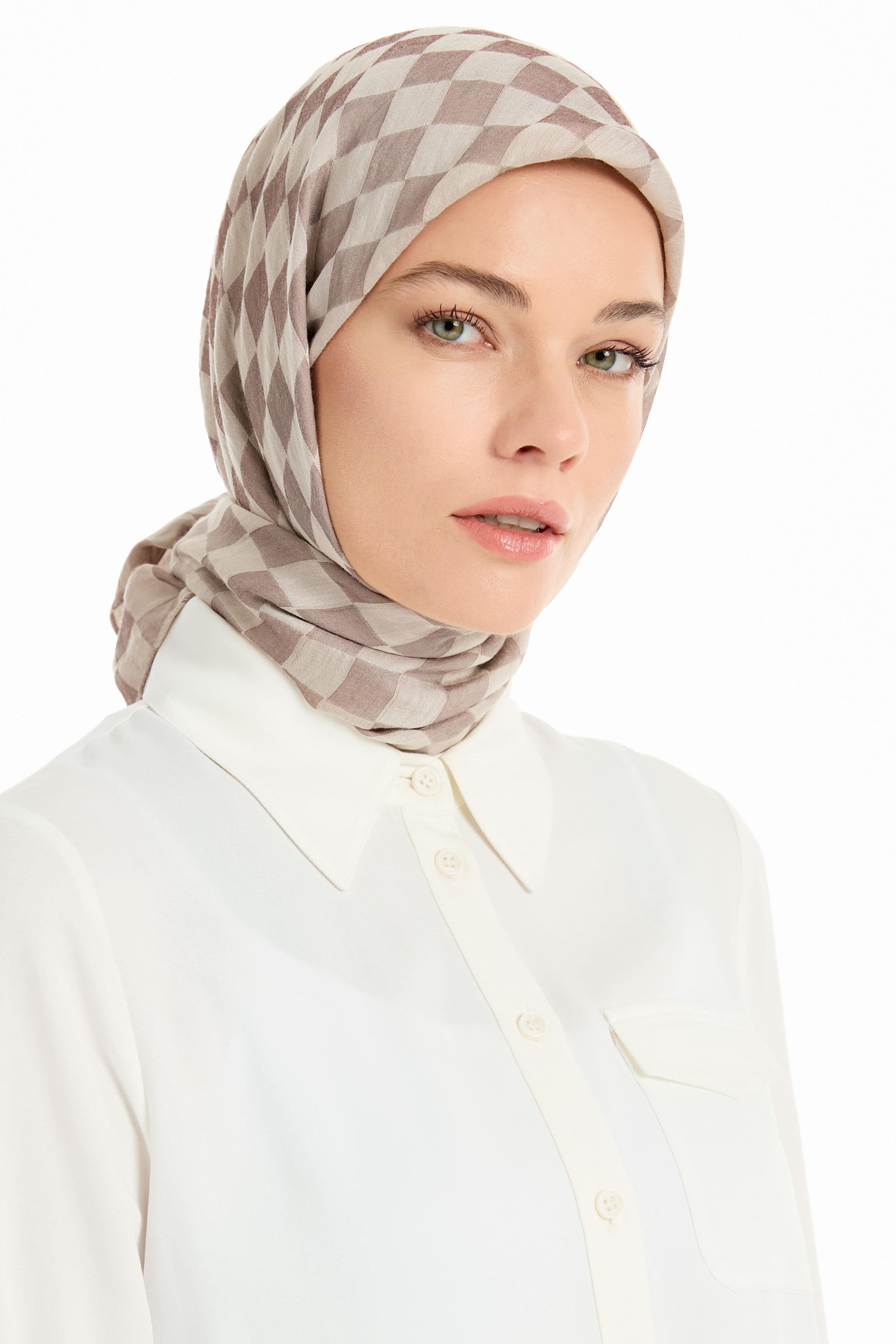 Dama Desen Viskon Eşarp - Taş TUGBA