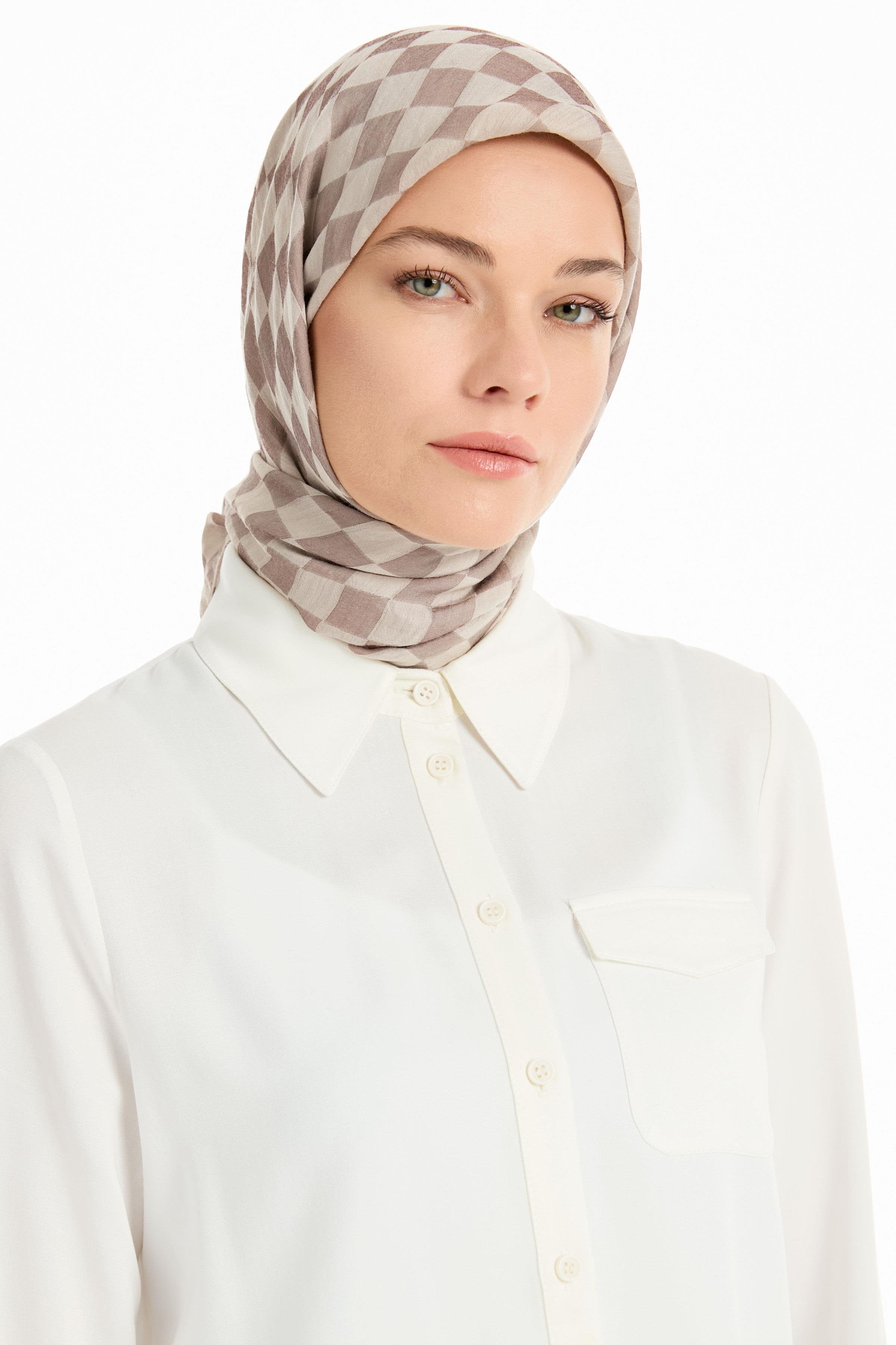 Dama Desen Viskon Eşarp - Taş TUGBA