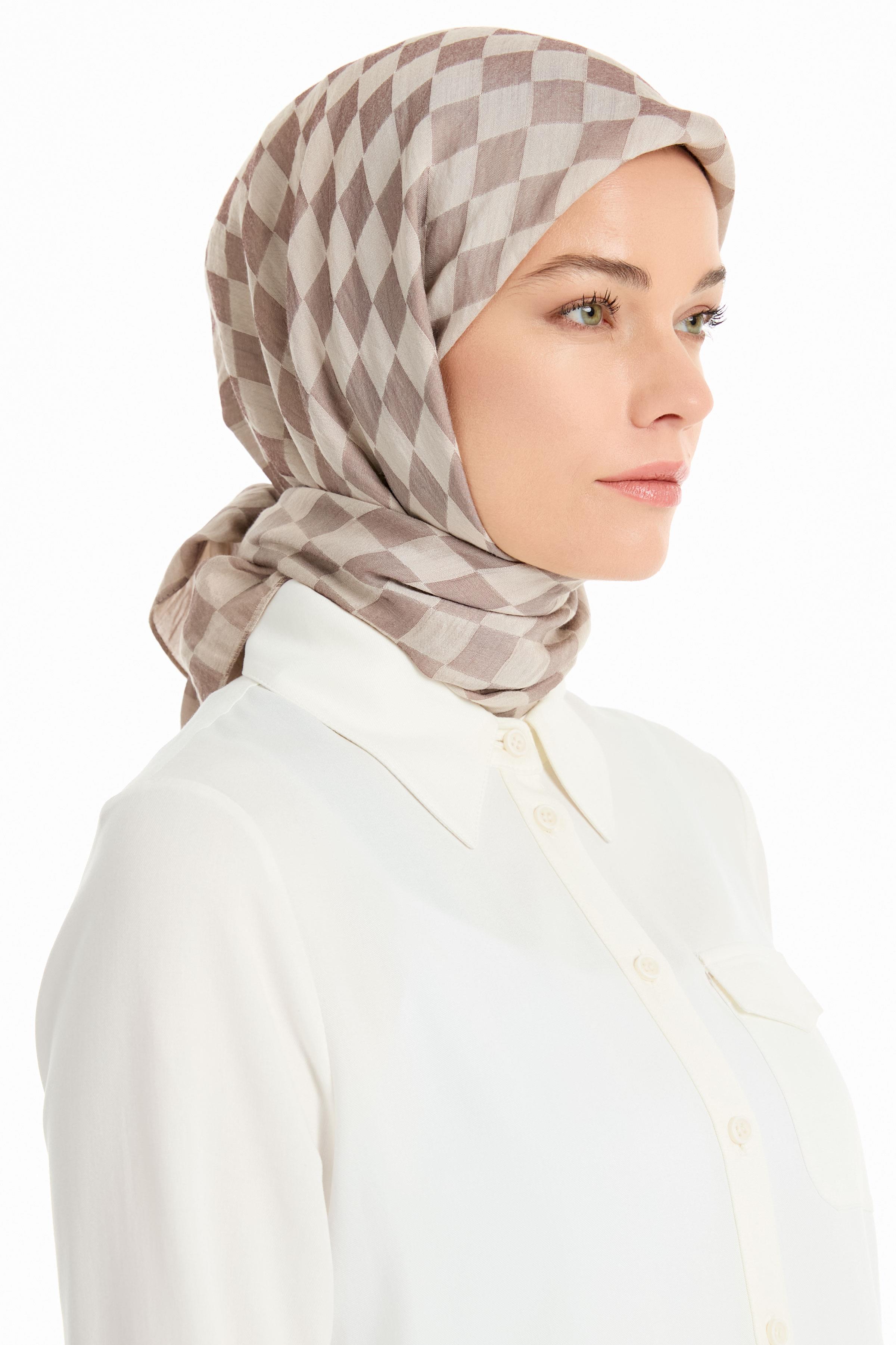 Dama Desen Viskon Eşarp - Taş TUGBA