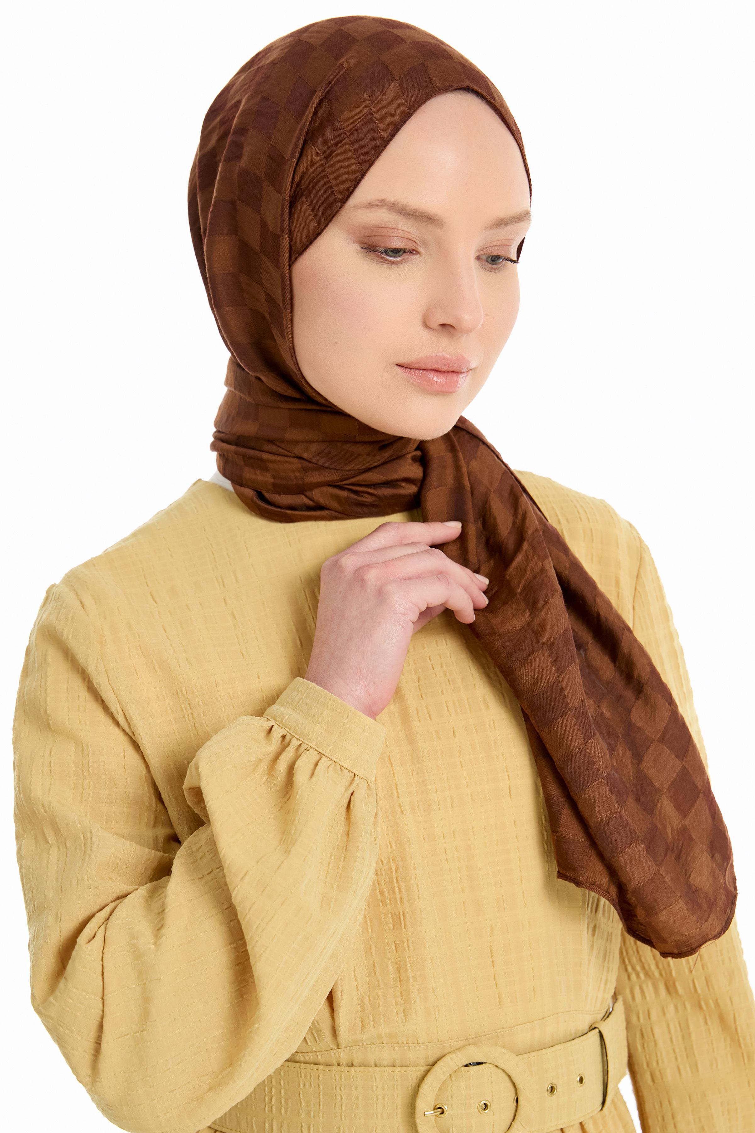 Dama Desen Viskon Şal - Açık Kahve TUGBA