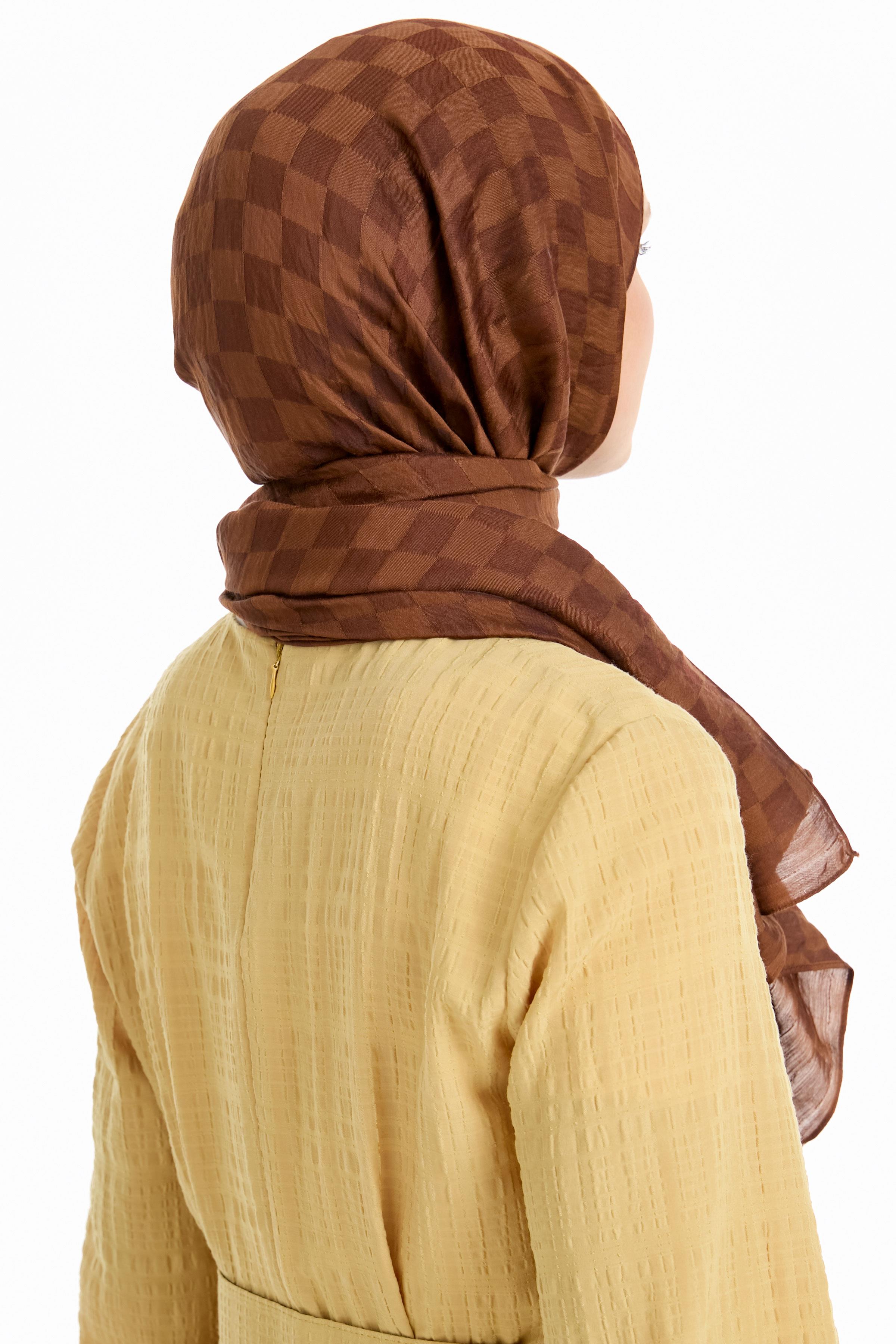 Dama Desen Viskon Şal - Açık Kahve TUGBA