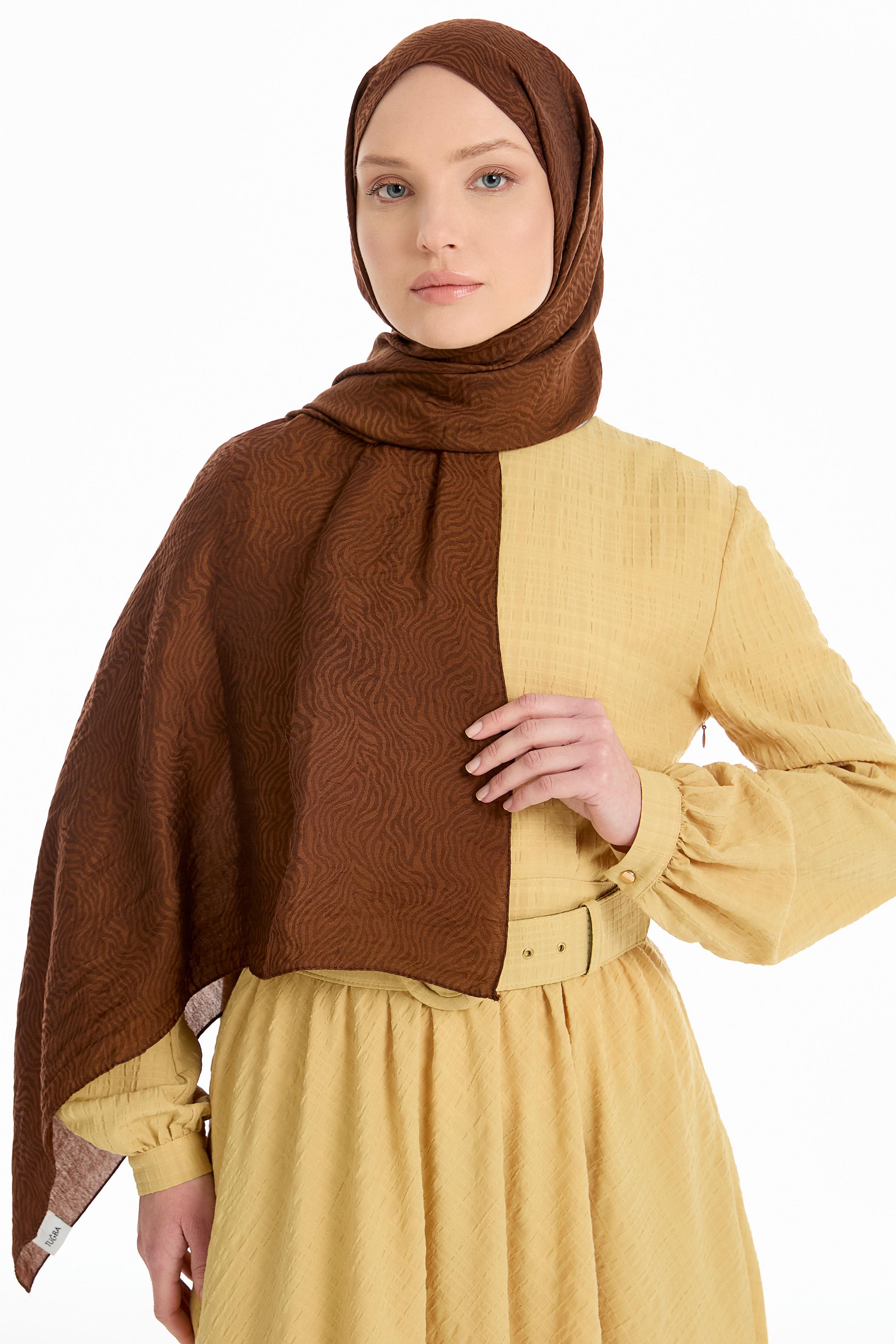 Zebra Desen Viskon Şal - Açık Kahve TUGBA