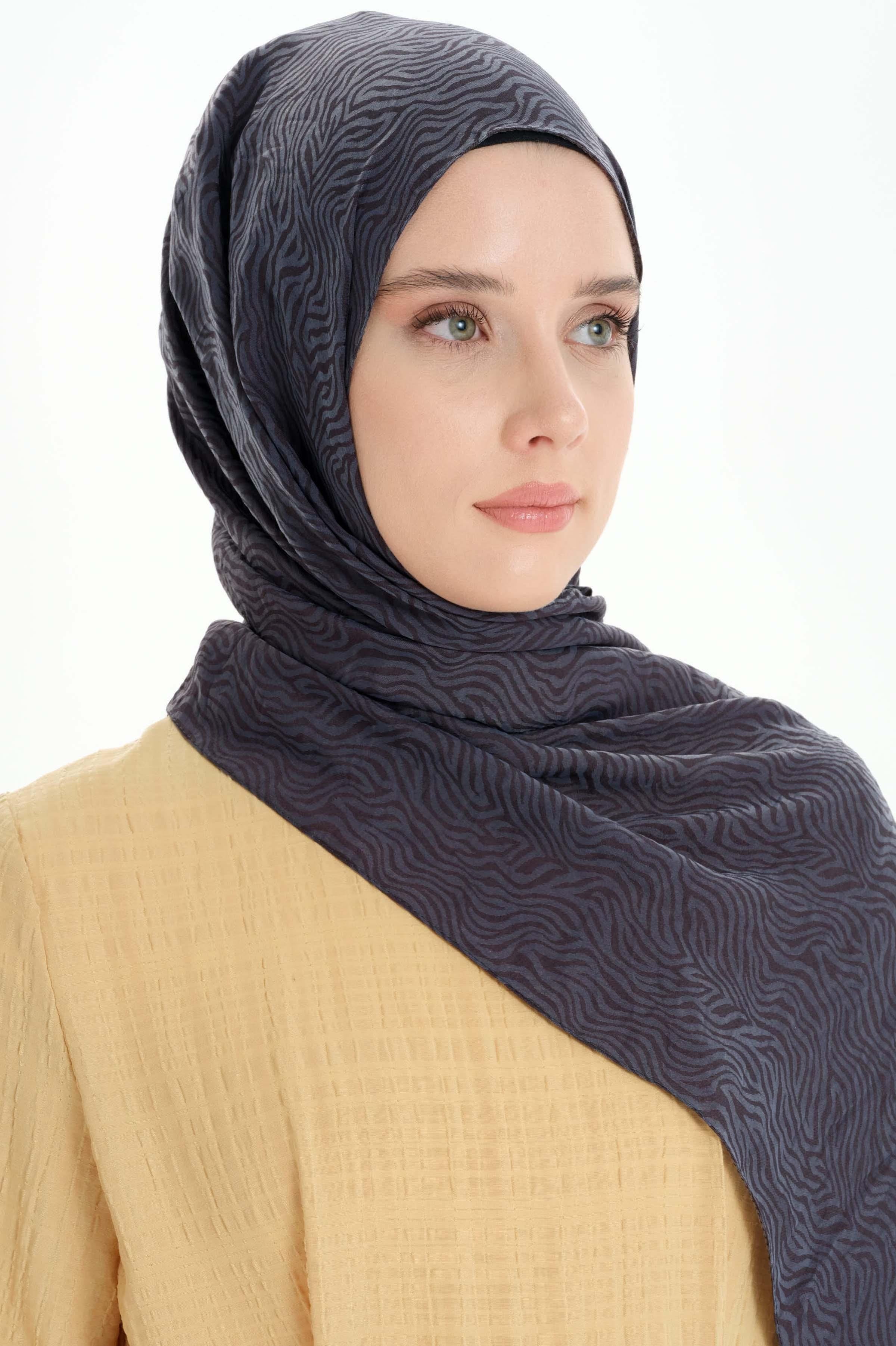 Zebra Desen Viskon Şal - Antrasit TUGBA