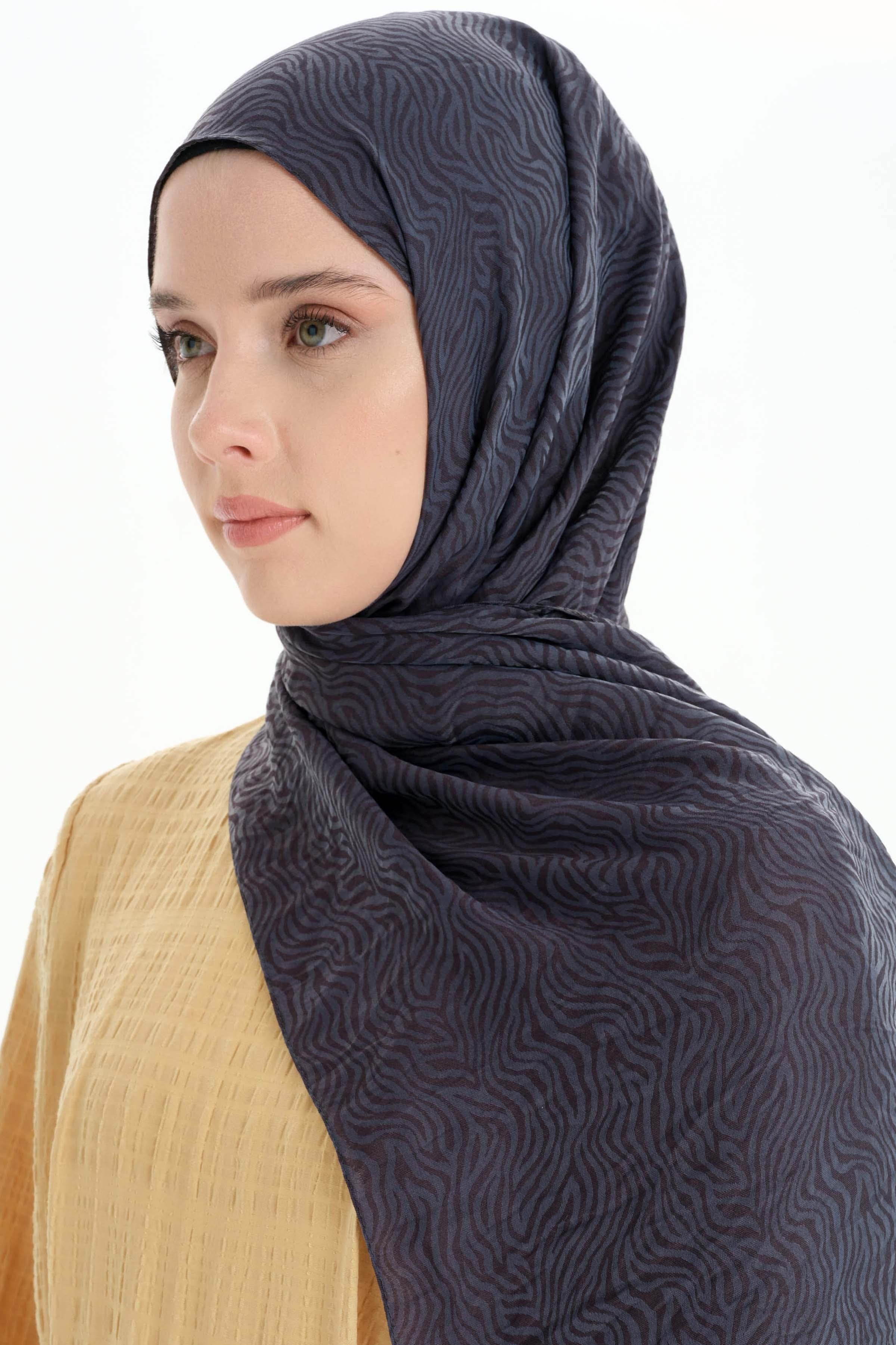 Zebra Desen Viskon Şal - Antrasit TUGBA