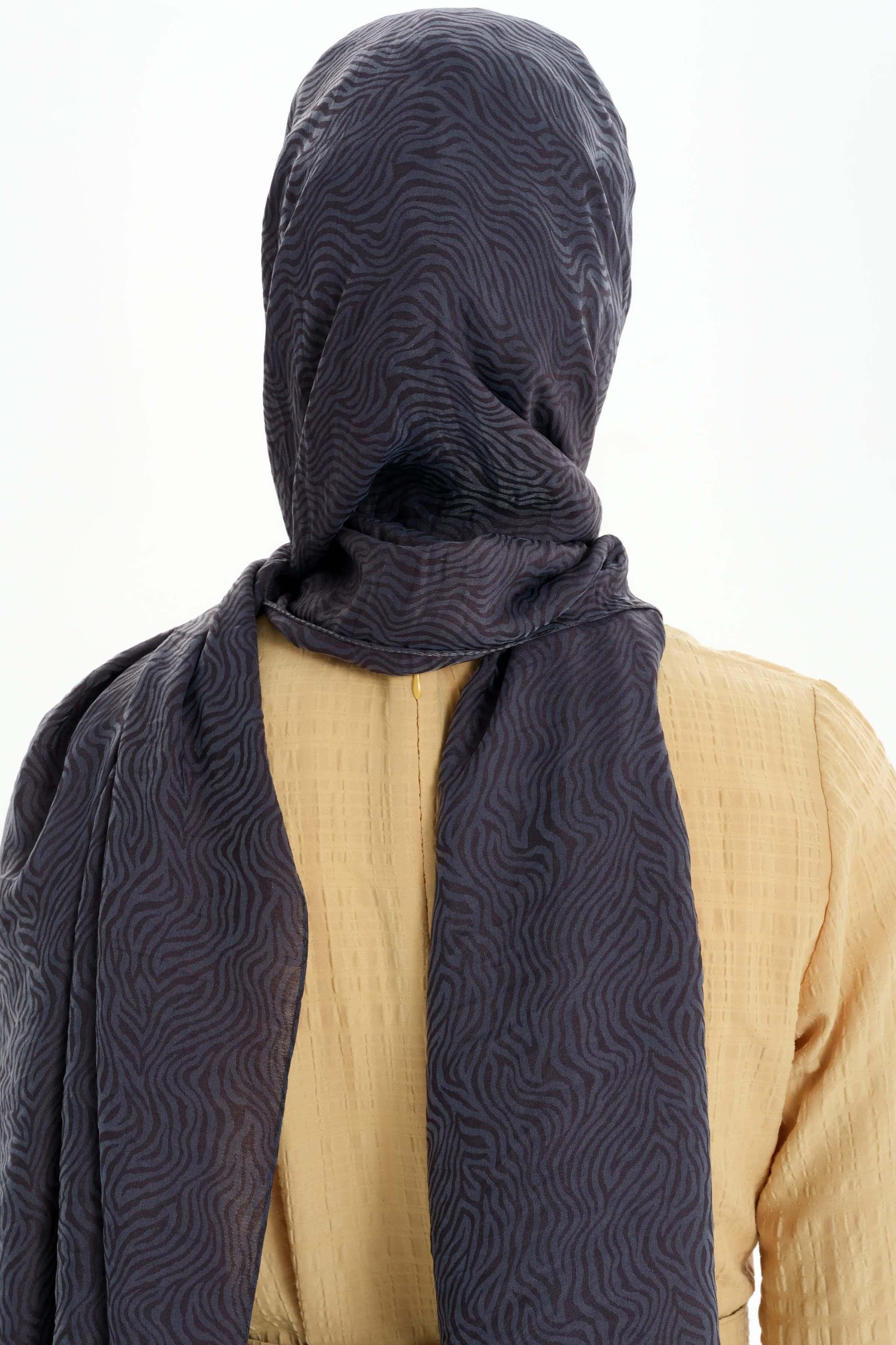 Zebra Desen Viskon Şal - Antrasit TUGBA