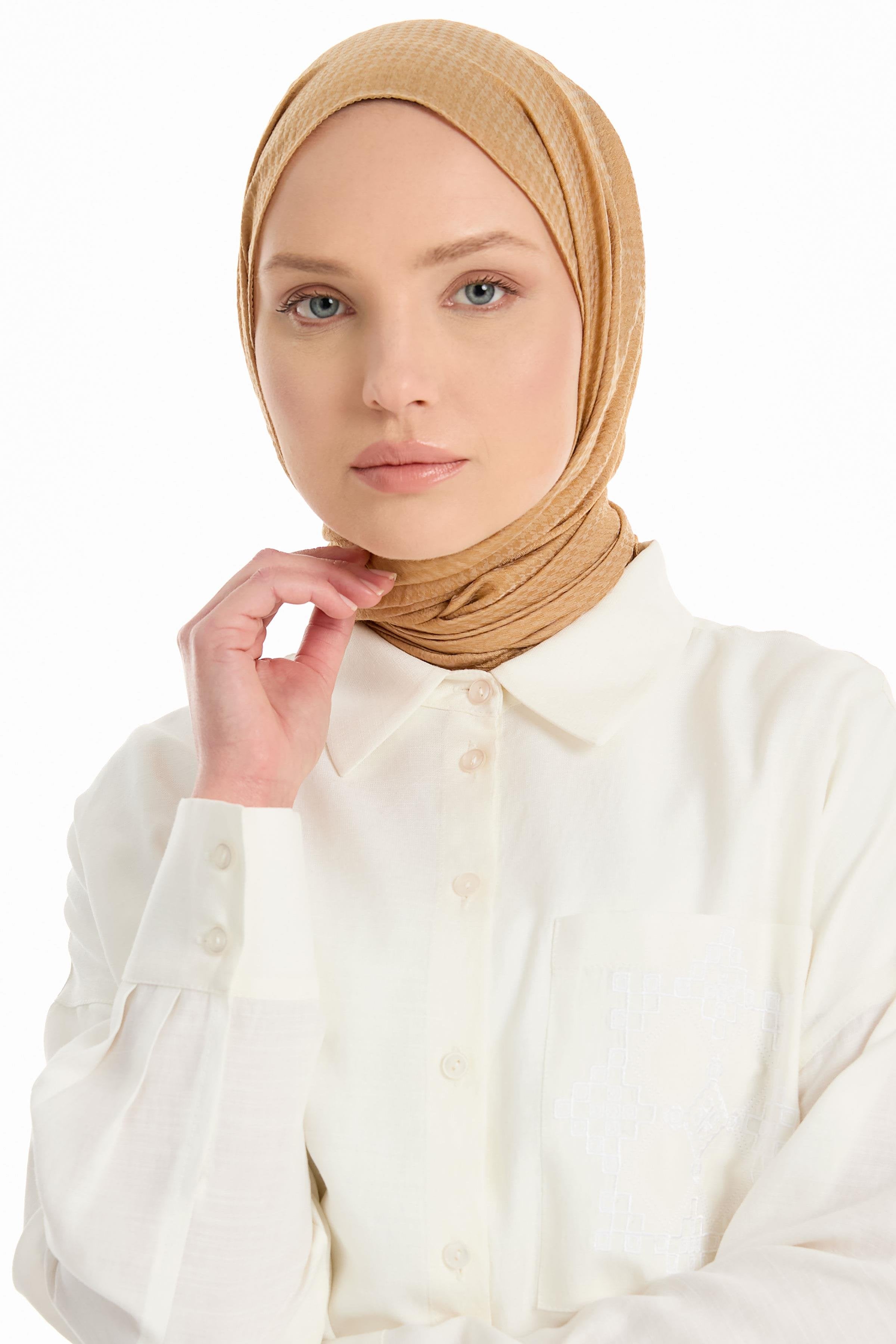 Kazayağı Desen Viskon Şal - Camel TUGBA