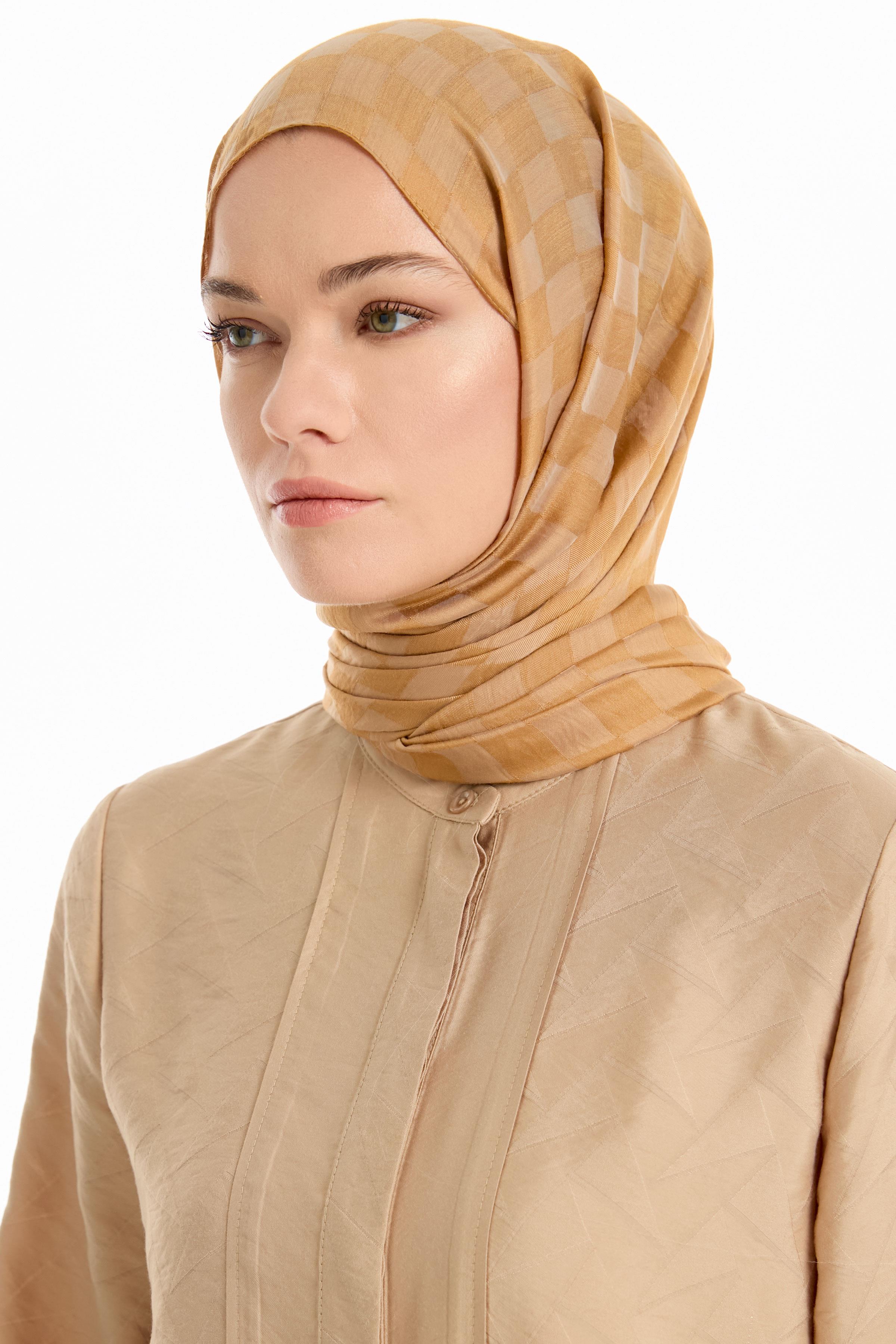 Dama Desen Viskon Şal - Camel TUGBA