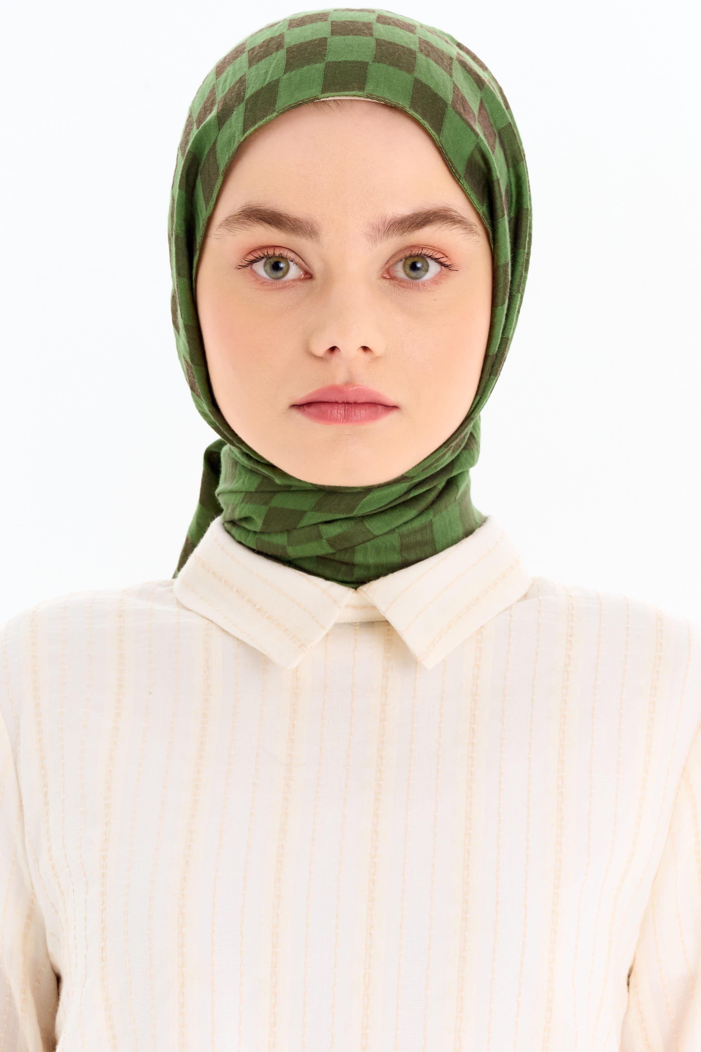 Dama Desen Viskon Şal - Haki TUGBA