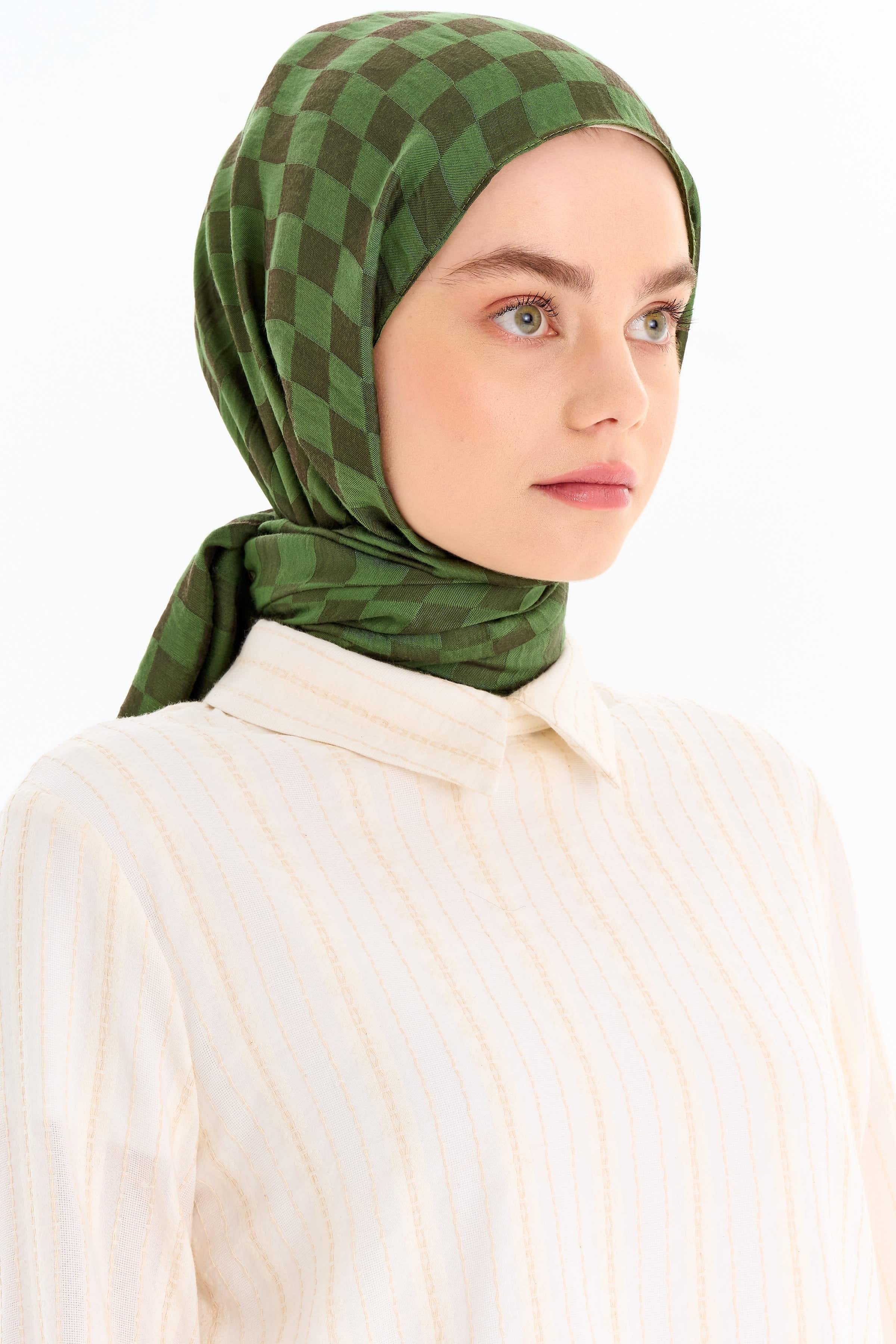 Dama Desen Viskon Şal - Haki TUGBA