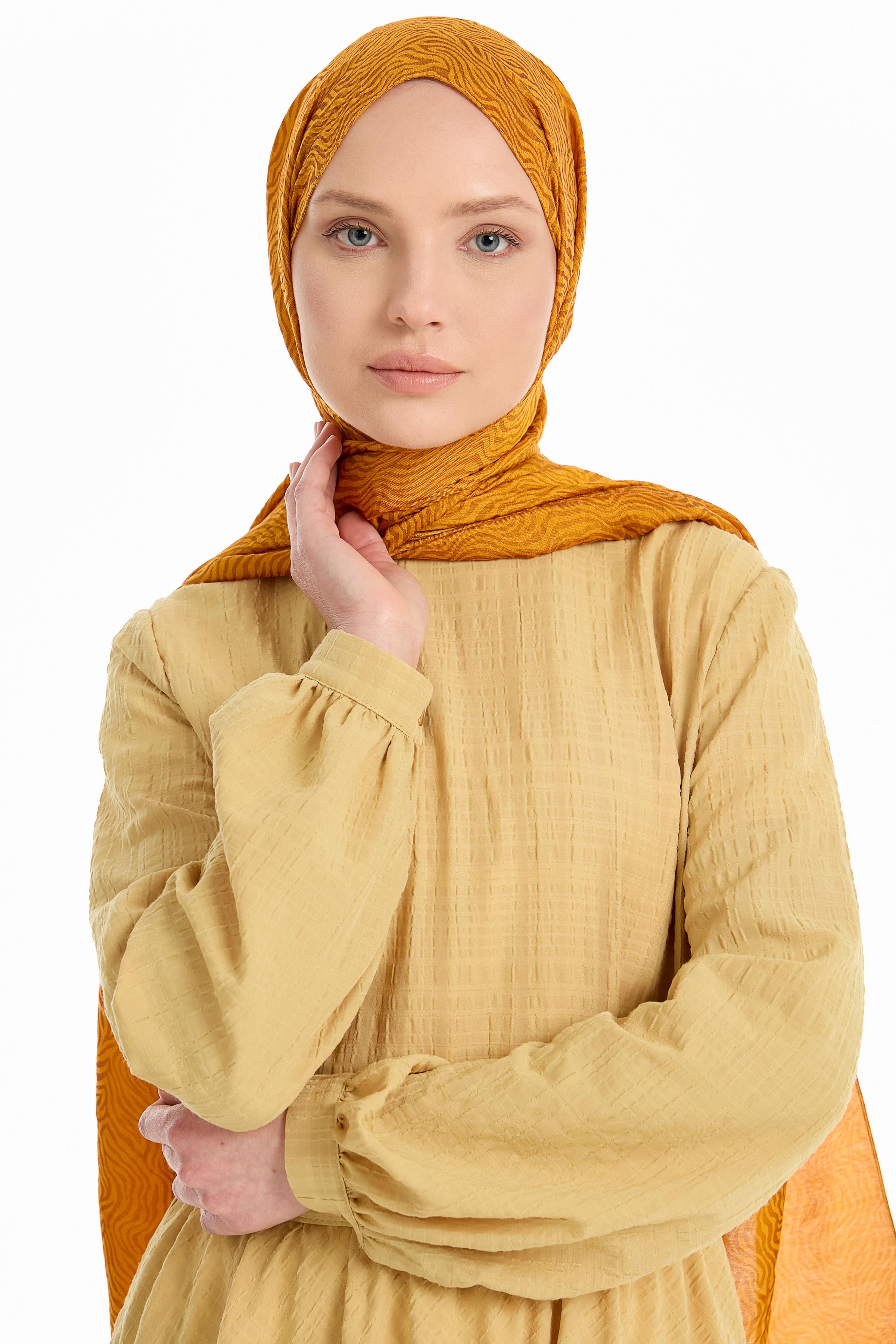 Zebra Desen Viskon Şal - Hardal TUGBA