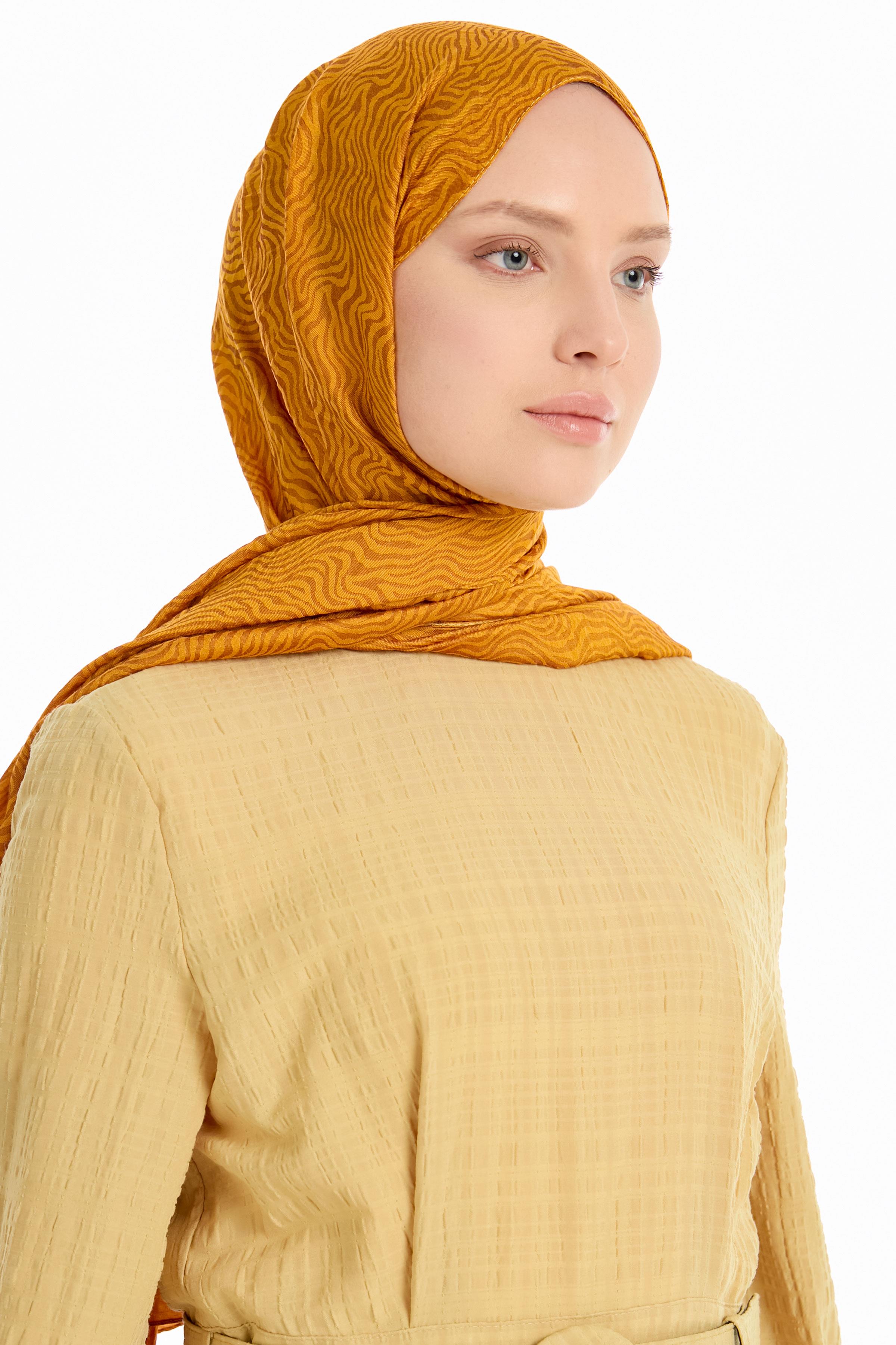 Zebra Desen Viskon Şal - Hardal TUGBA