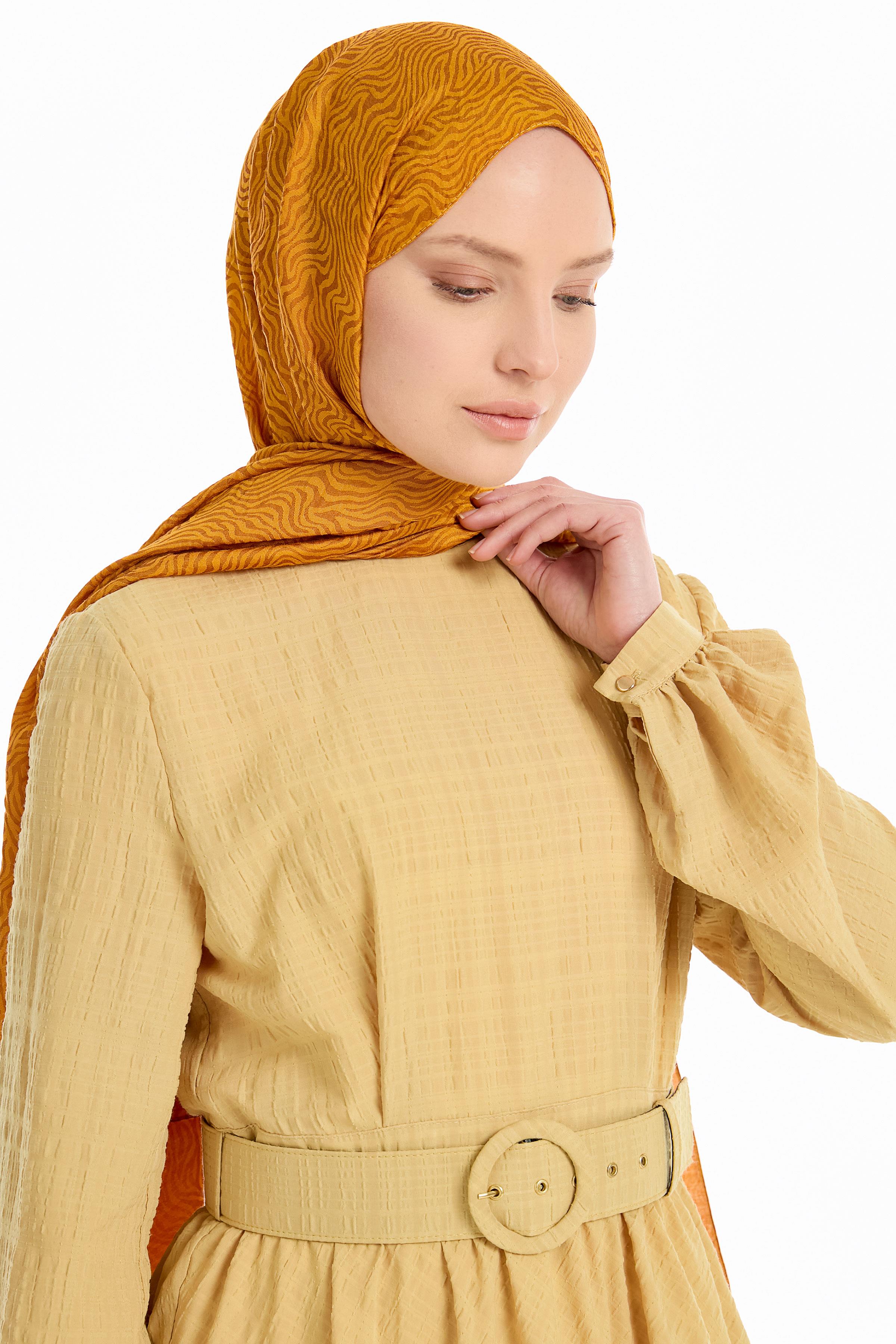 Zebra Desen Viskon Şal - Hardal TUGBA