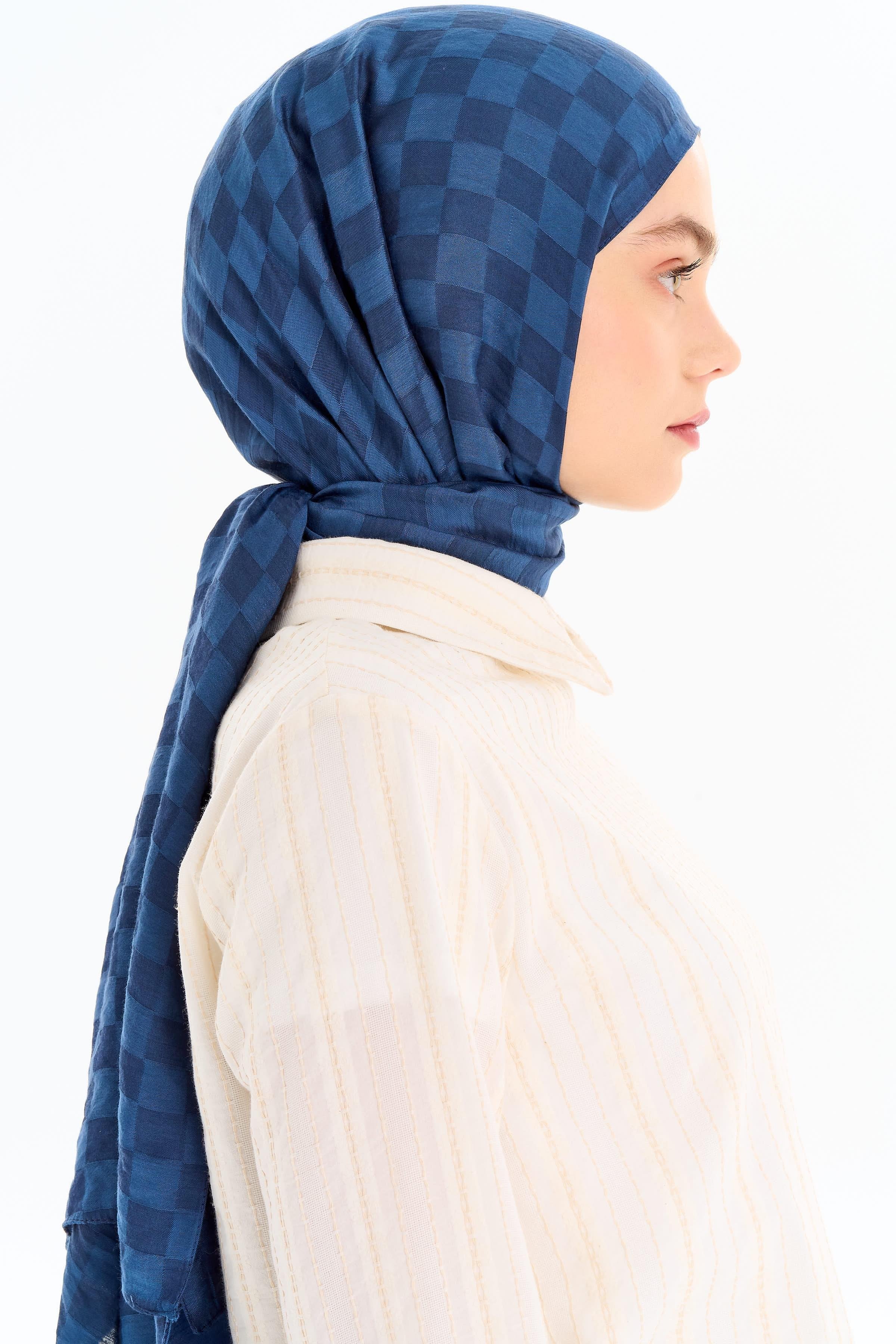 Dama Desen Viskon Şal - İndigo TUGBA