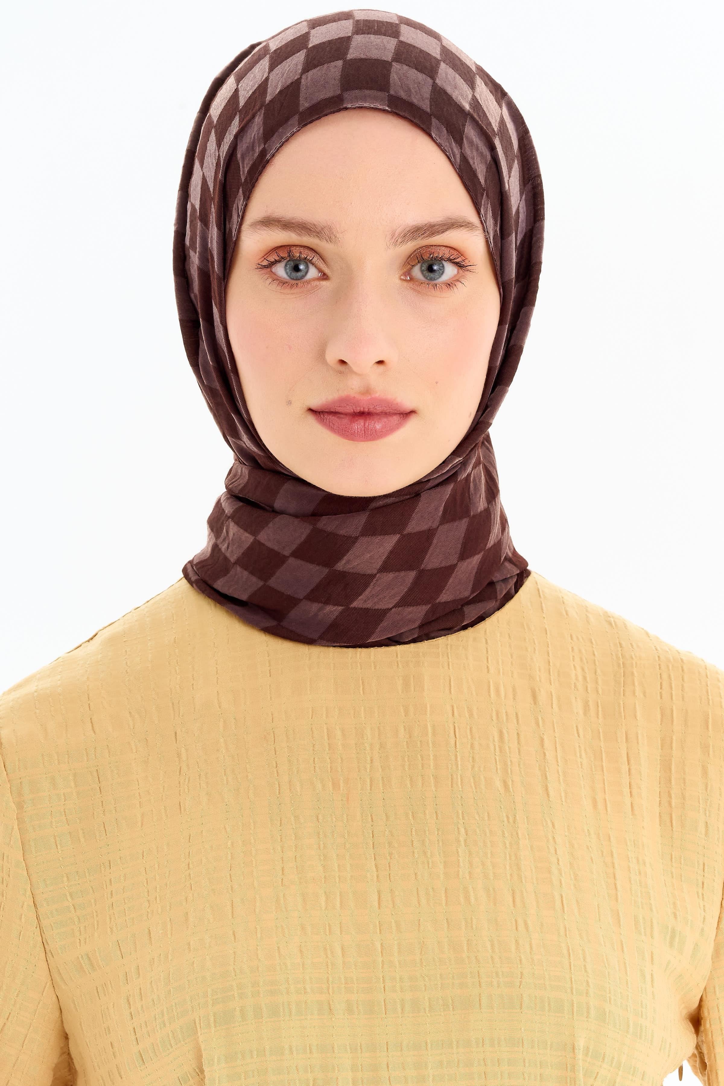 Dama Desen Viskon Şal - Kahve TUGBA