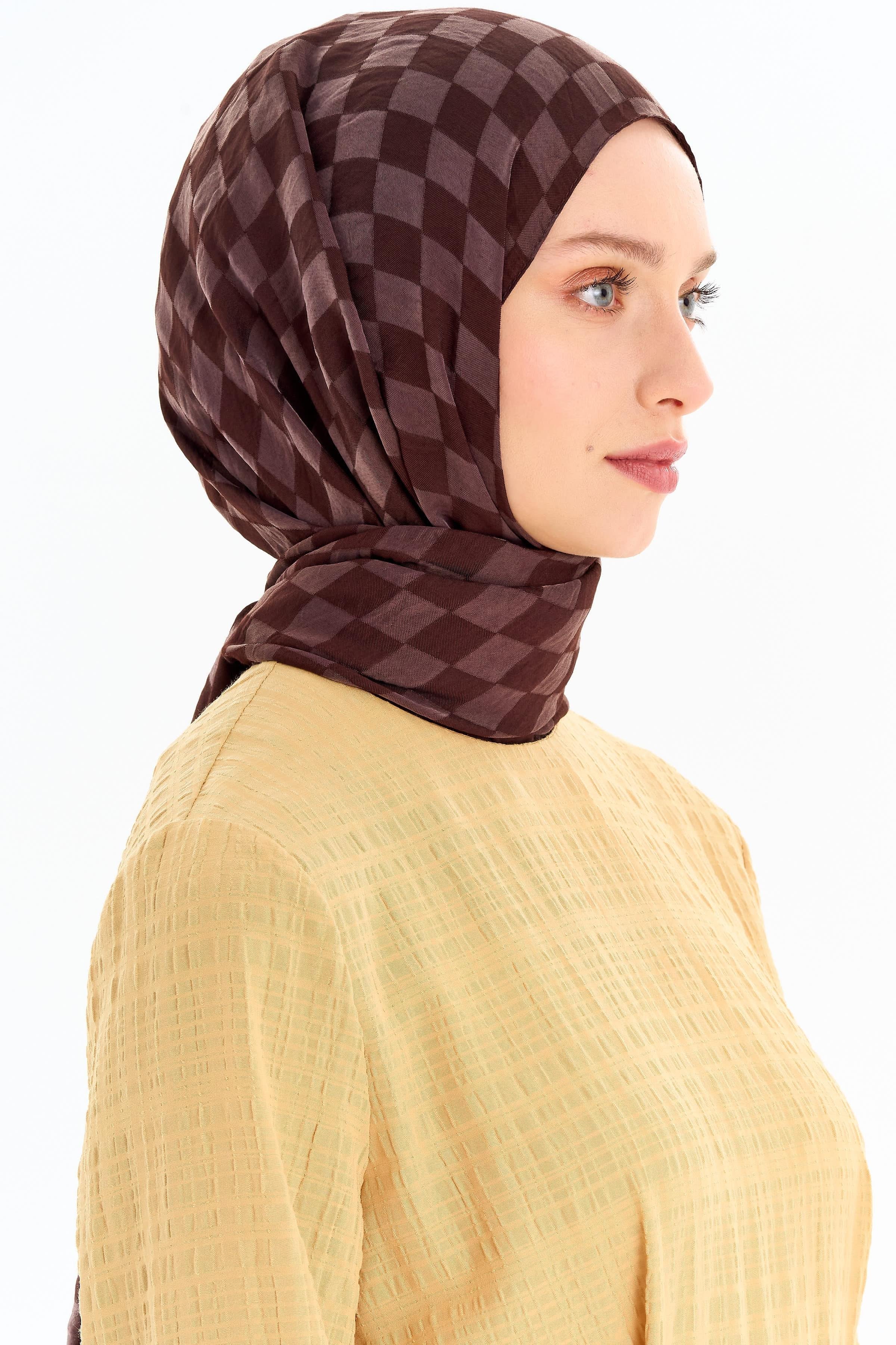 Dama Desen Viskon Şal - Kahve TUGBA