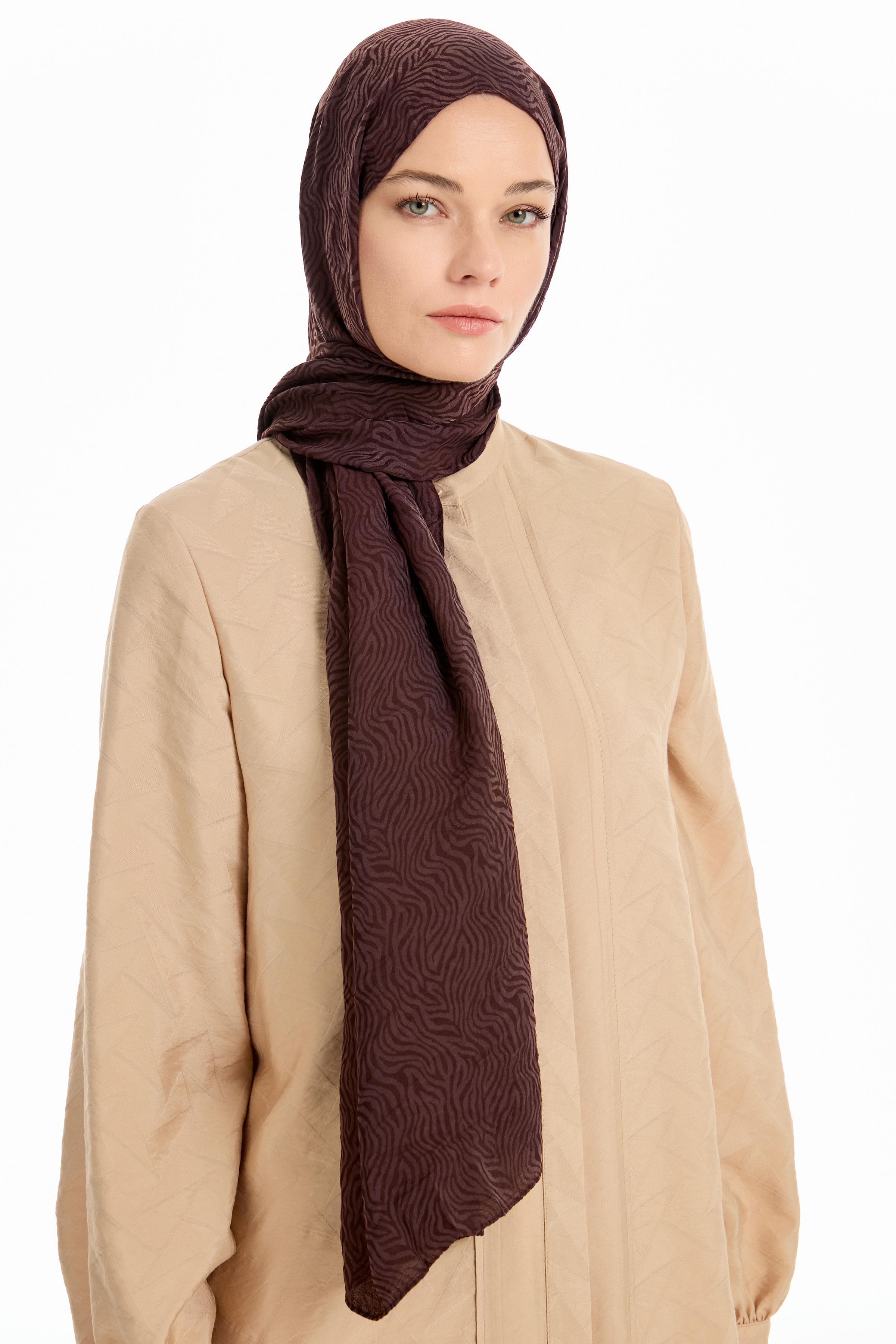 Zebra Desen Viskon Şal - Kahve TUGBA