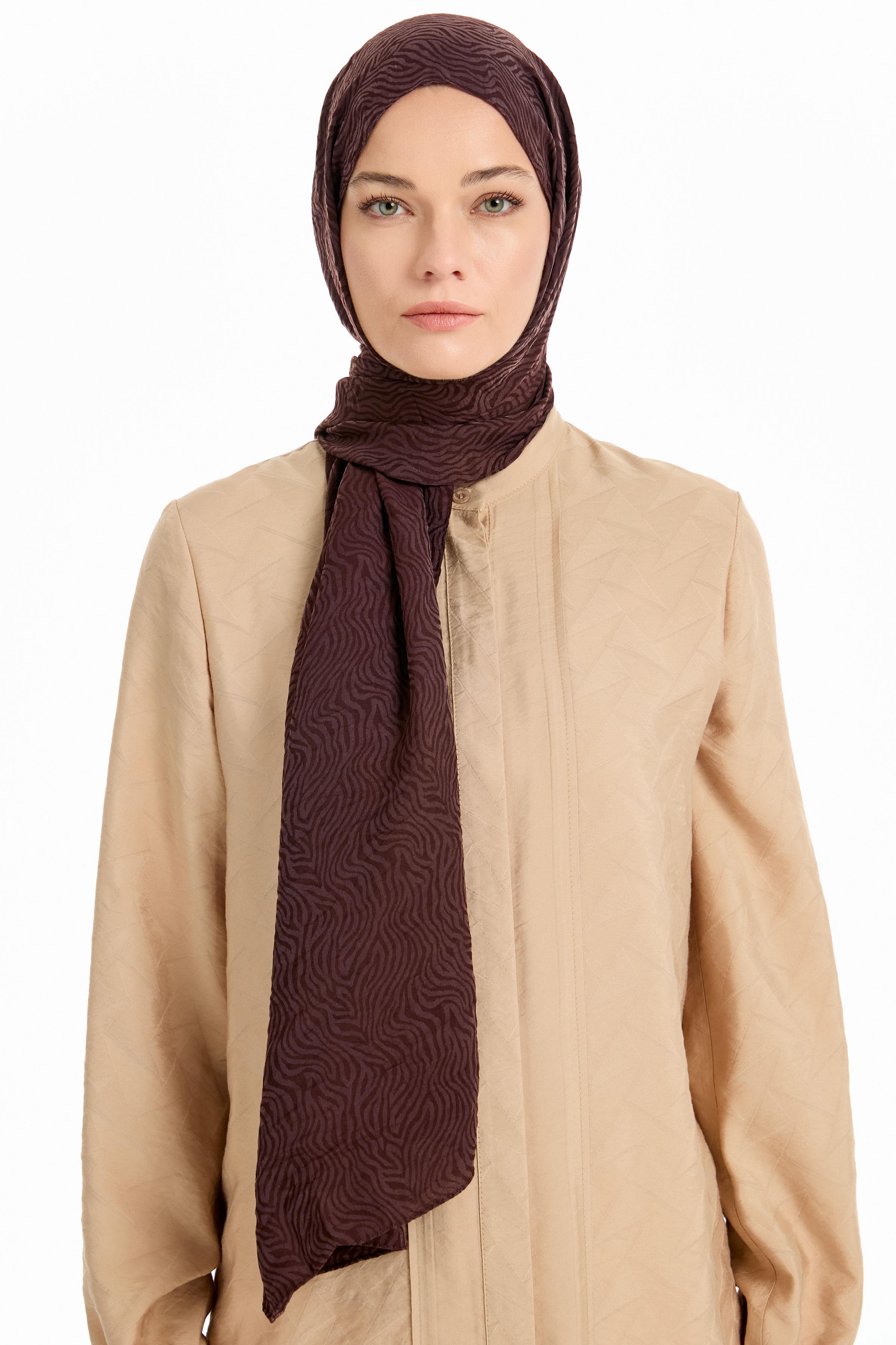 Zebra Desen Viskon Şal - Kahve TUGBA