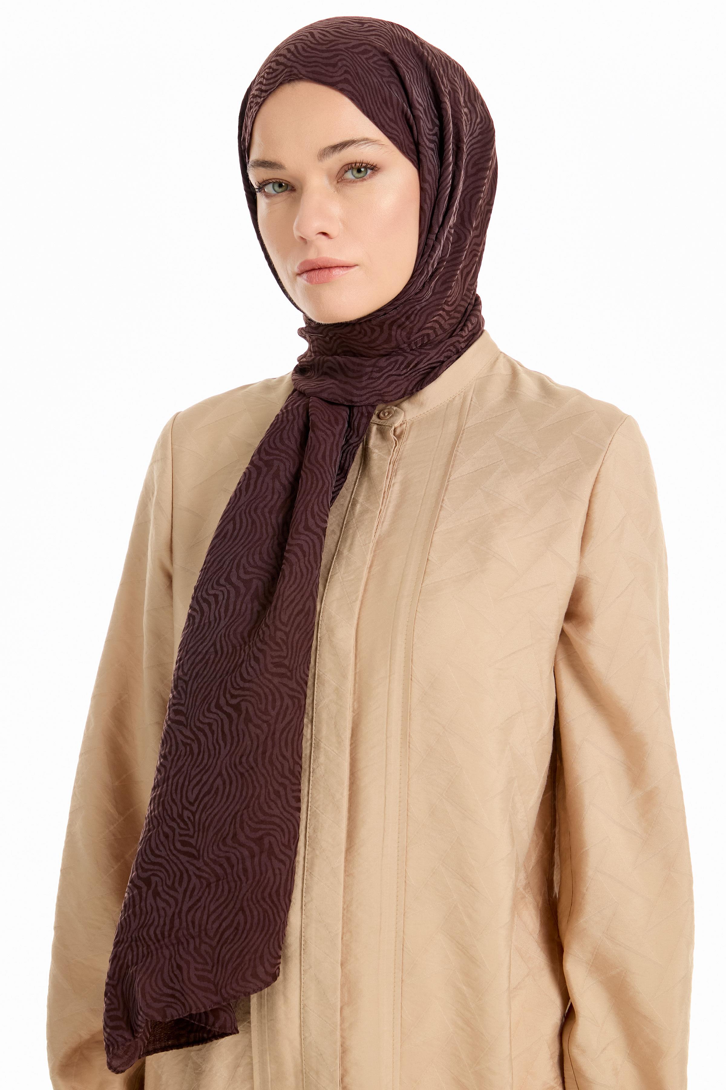 Zebra Desen Viskon Şal - Kahve TUGBA