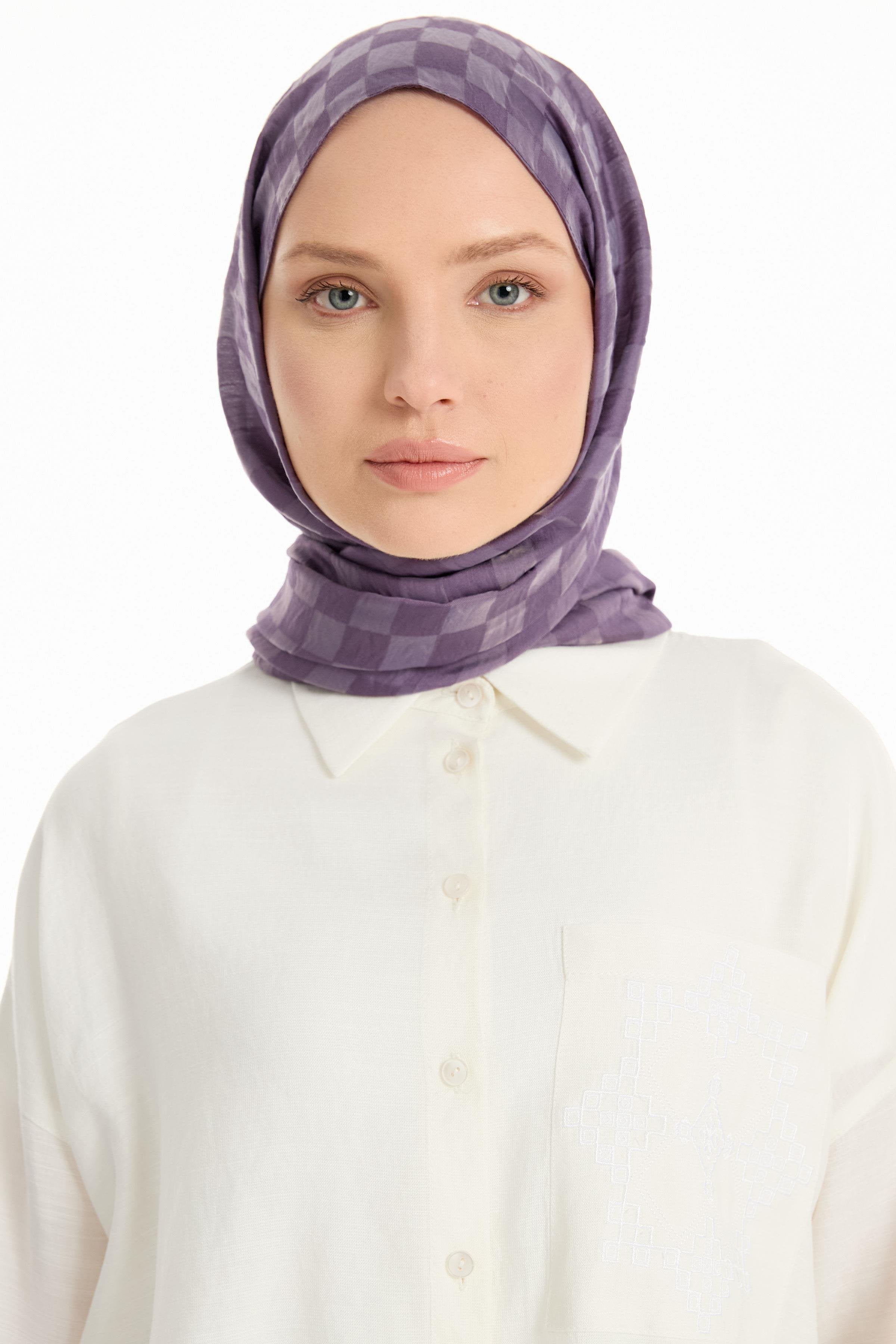 Dama Desen Viskon Şal - Lila TUGBA