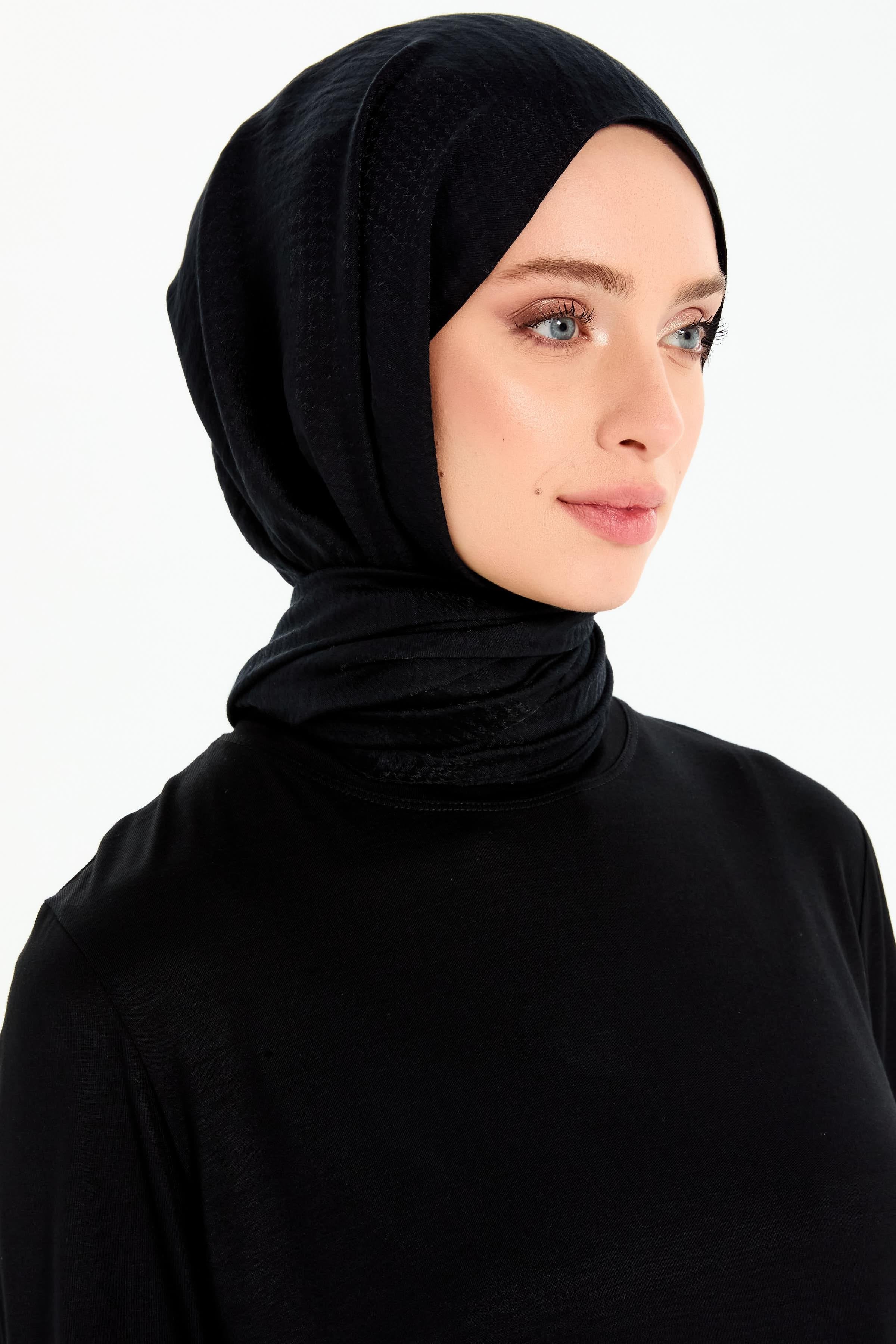 Kazayağı Desen Viskon Şal - Siyah TUGBA