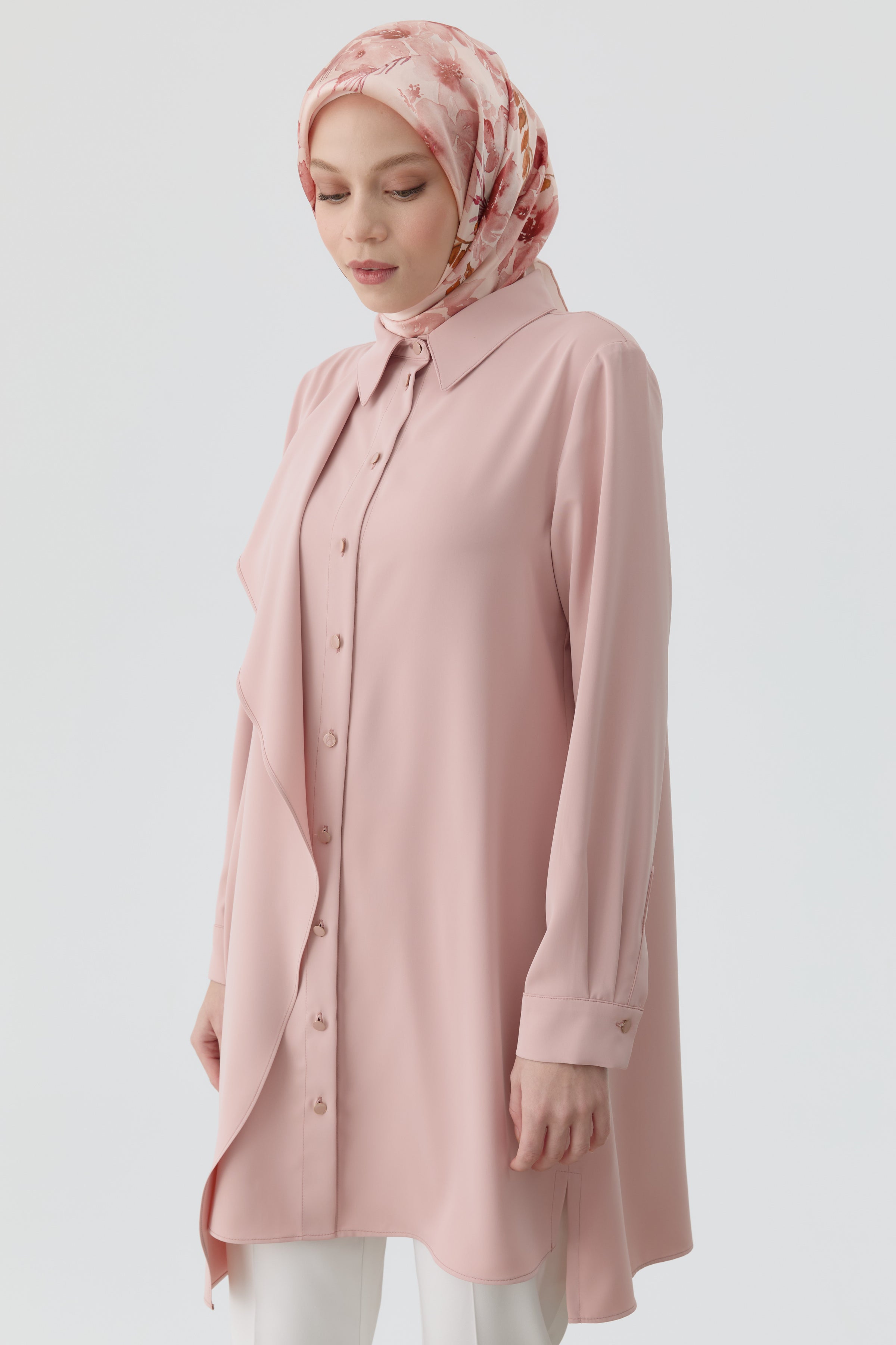 Volan Detaylı Tunik - Pudra TUGBA