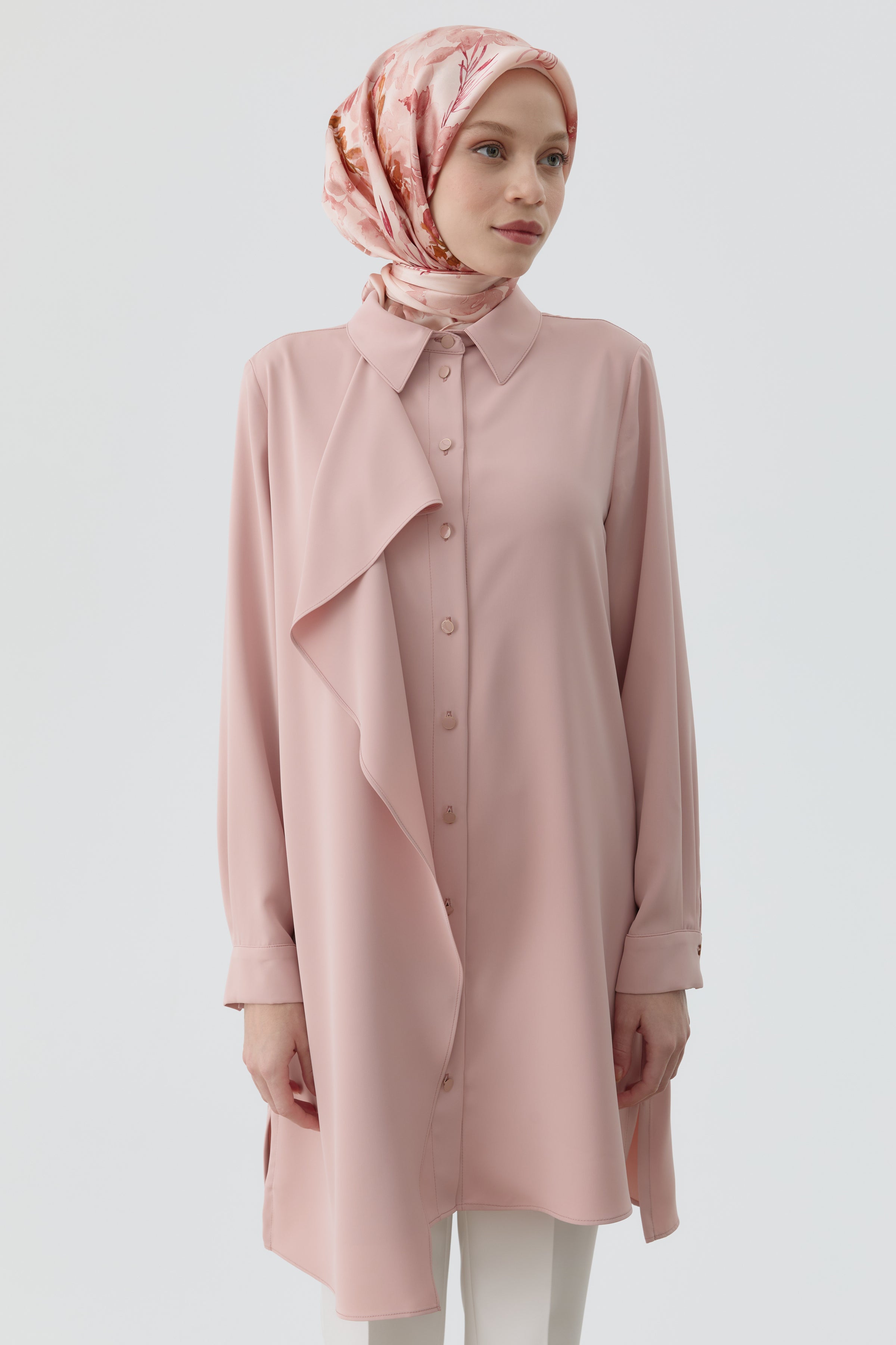 Volan Detaylı Tunik - Pudra TUGBA