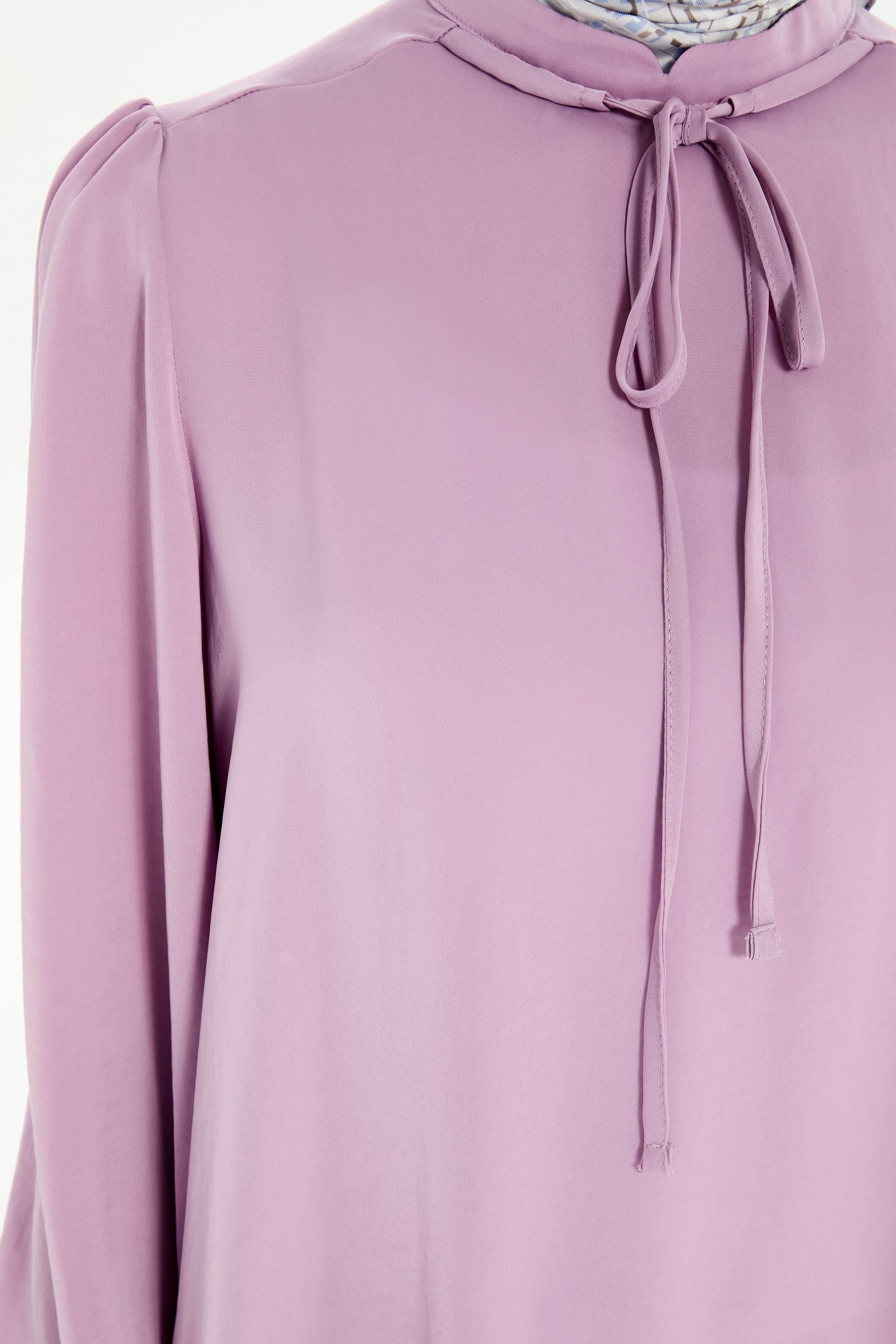 Yaka Bağcık Detaylı Kolları Lastikli Tunik - Lila TUGBA